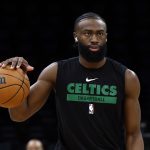 May 29, 2023; Boston, Massachusetts, USA; Boston Celtics guard Jaylen Brown (7) warms up before game seven against the Miami Heat in the Eastern Conference Finals for the 2023 NBA playoffs at TD Garden. Mandatory Credit: Winslow Townson-USA TODAY Sports