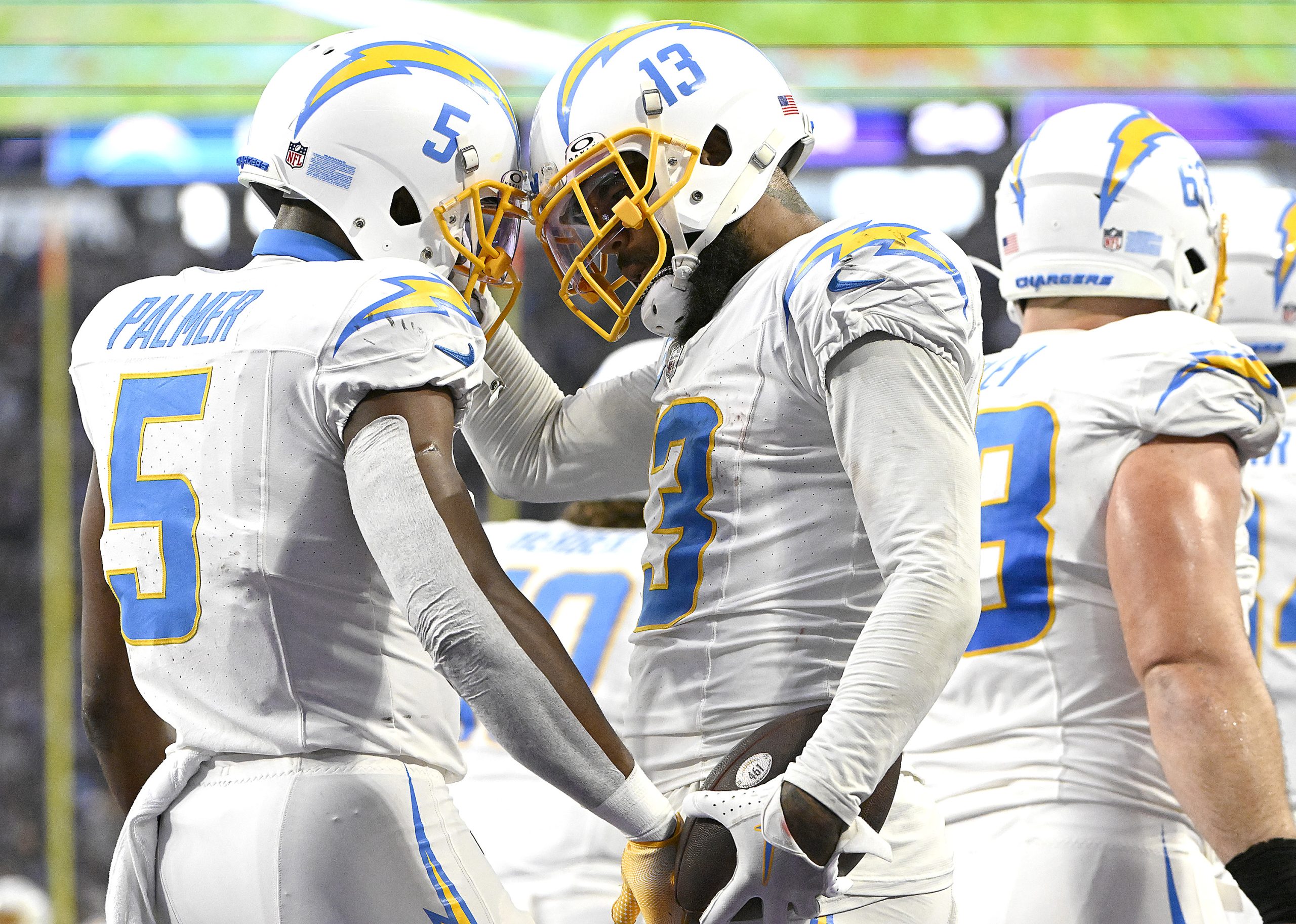 Joshua Palmer of the Los Angeles Chargers and Keenan Allen...