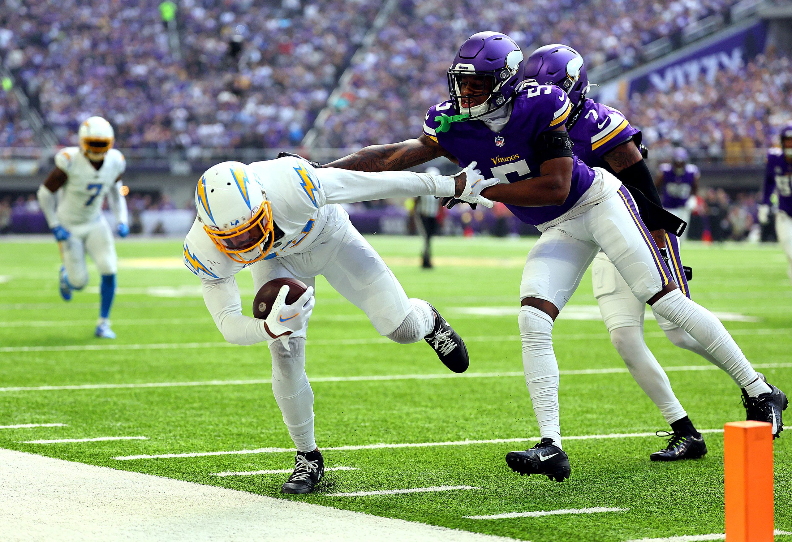 Keenan Allen of the Los Angeles Chargers catches a pass...