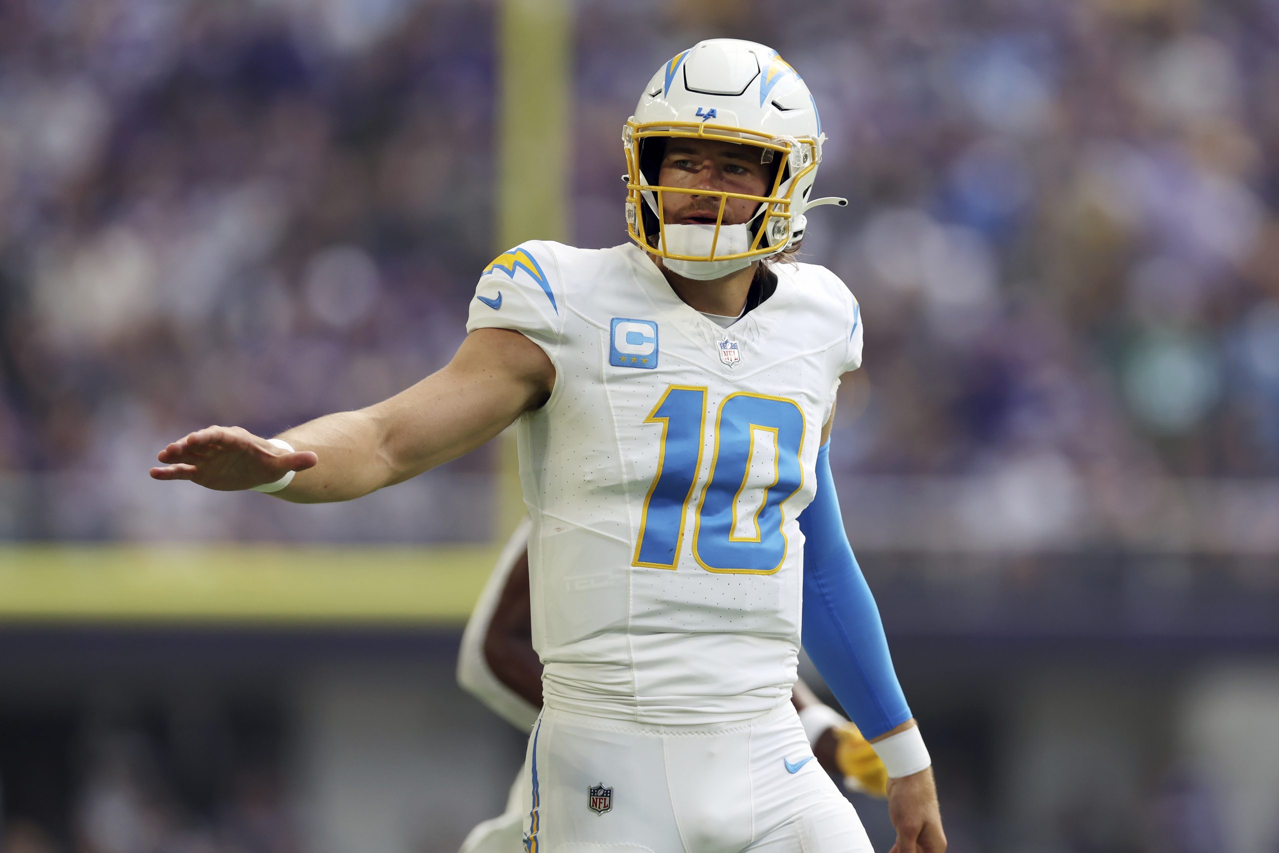 Los Angeles Chargers quarterback Justin Herbert in action during the...