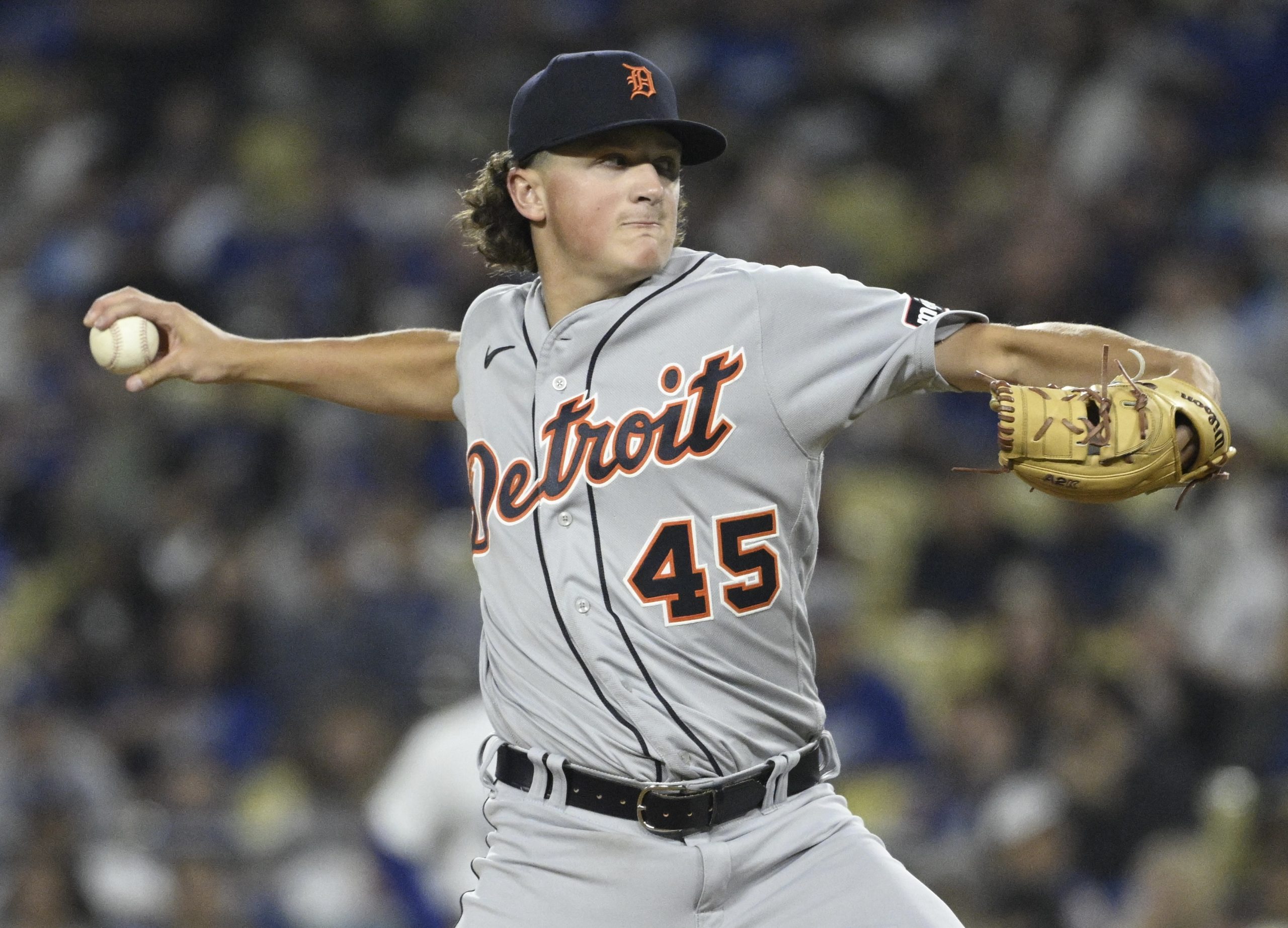 Detroit Tigers starting pitcher Reese Olson throws to the plate...