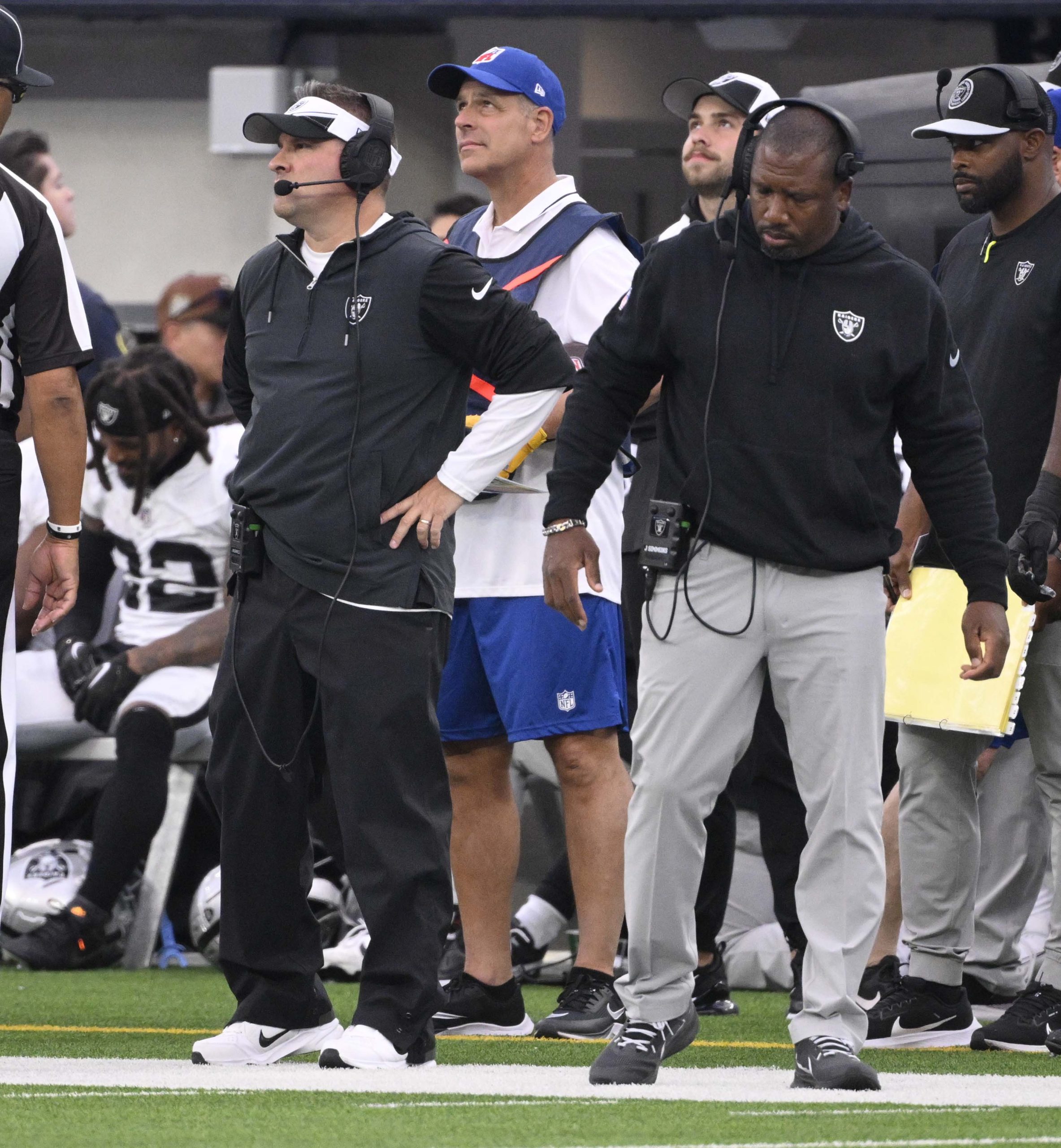 Head coach Josh McDaniels of the Las Vegas Raiders looks...