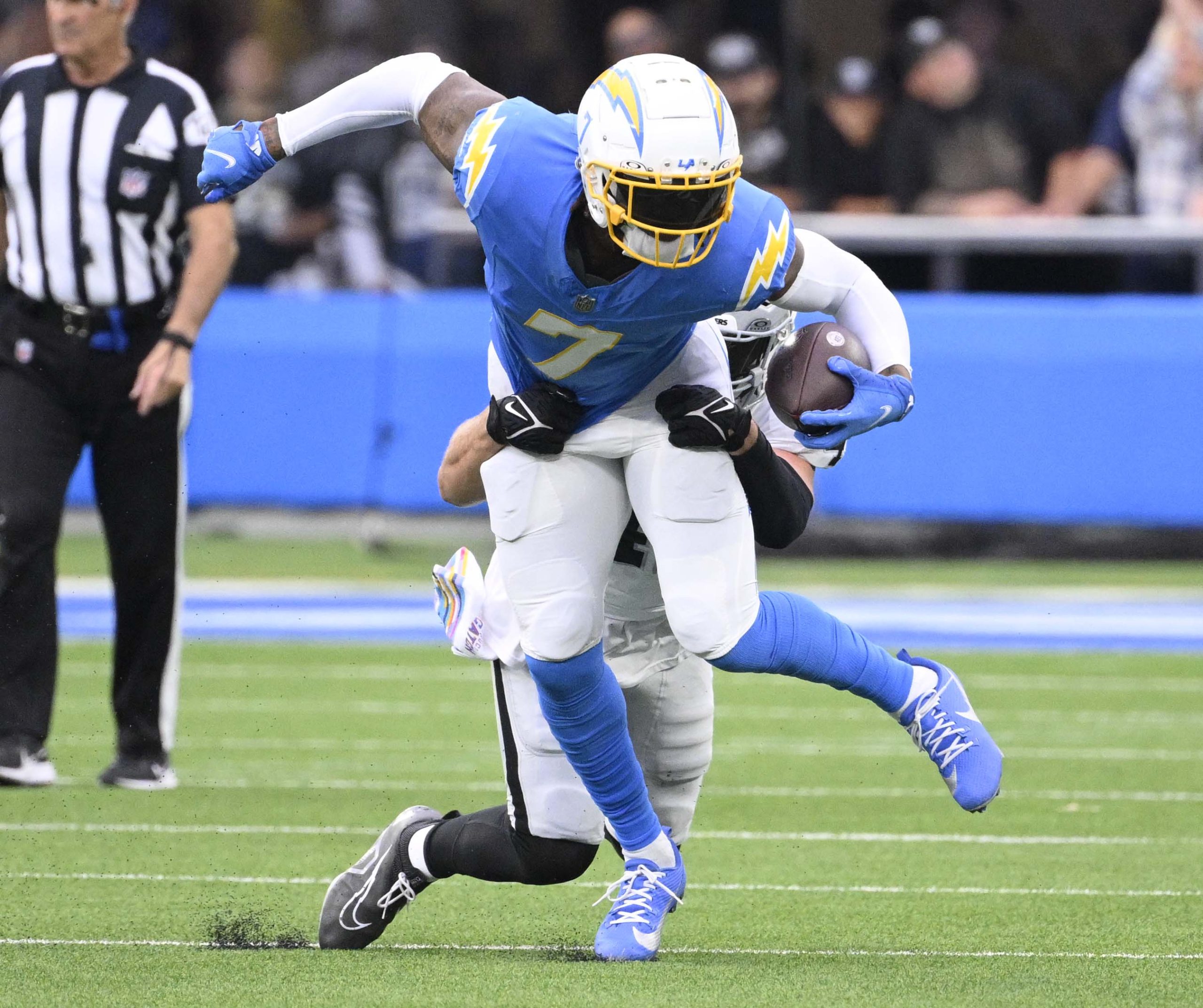 Tight end Gerald Everett #7 of the Los Angeles Chargers...