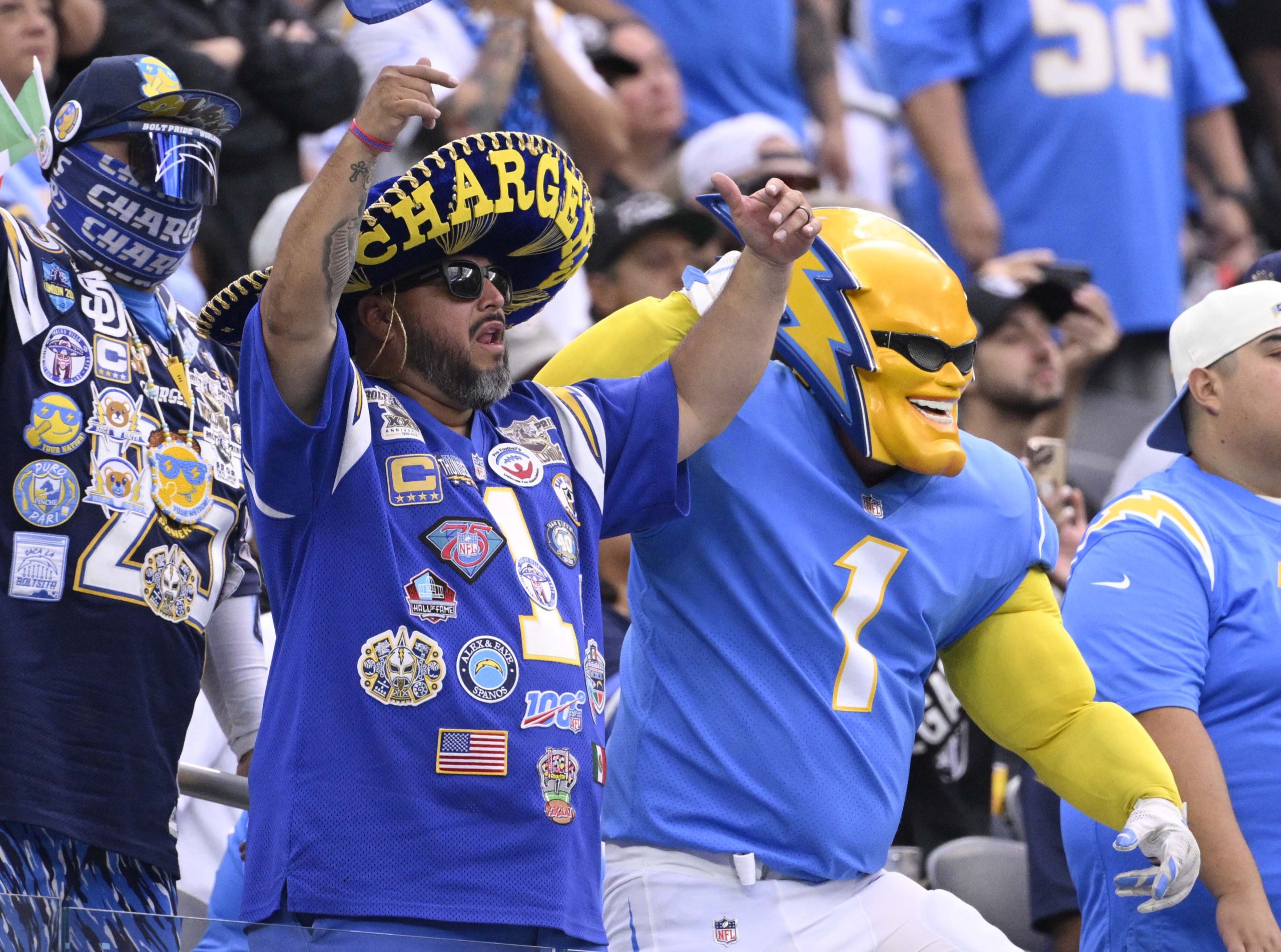 Los Angeles Chargers fans in the first half of a...