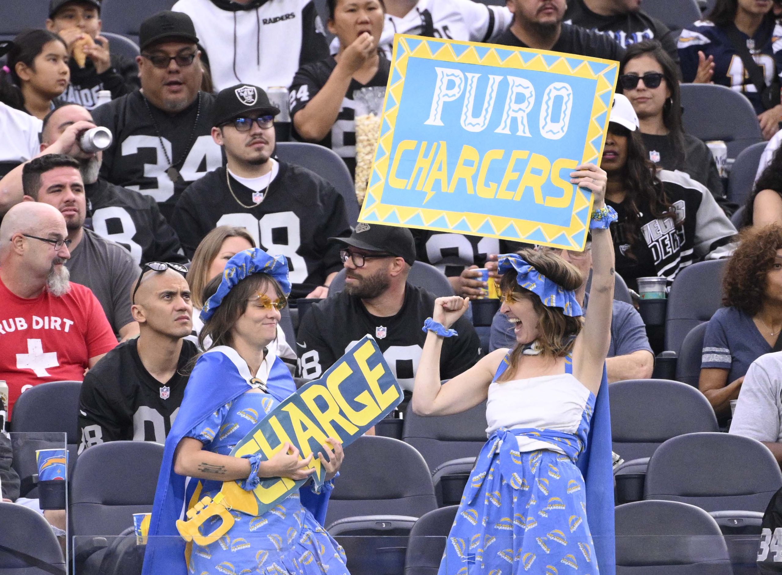 Los Angeles Chargers fans in the first half of a...