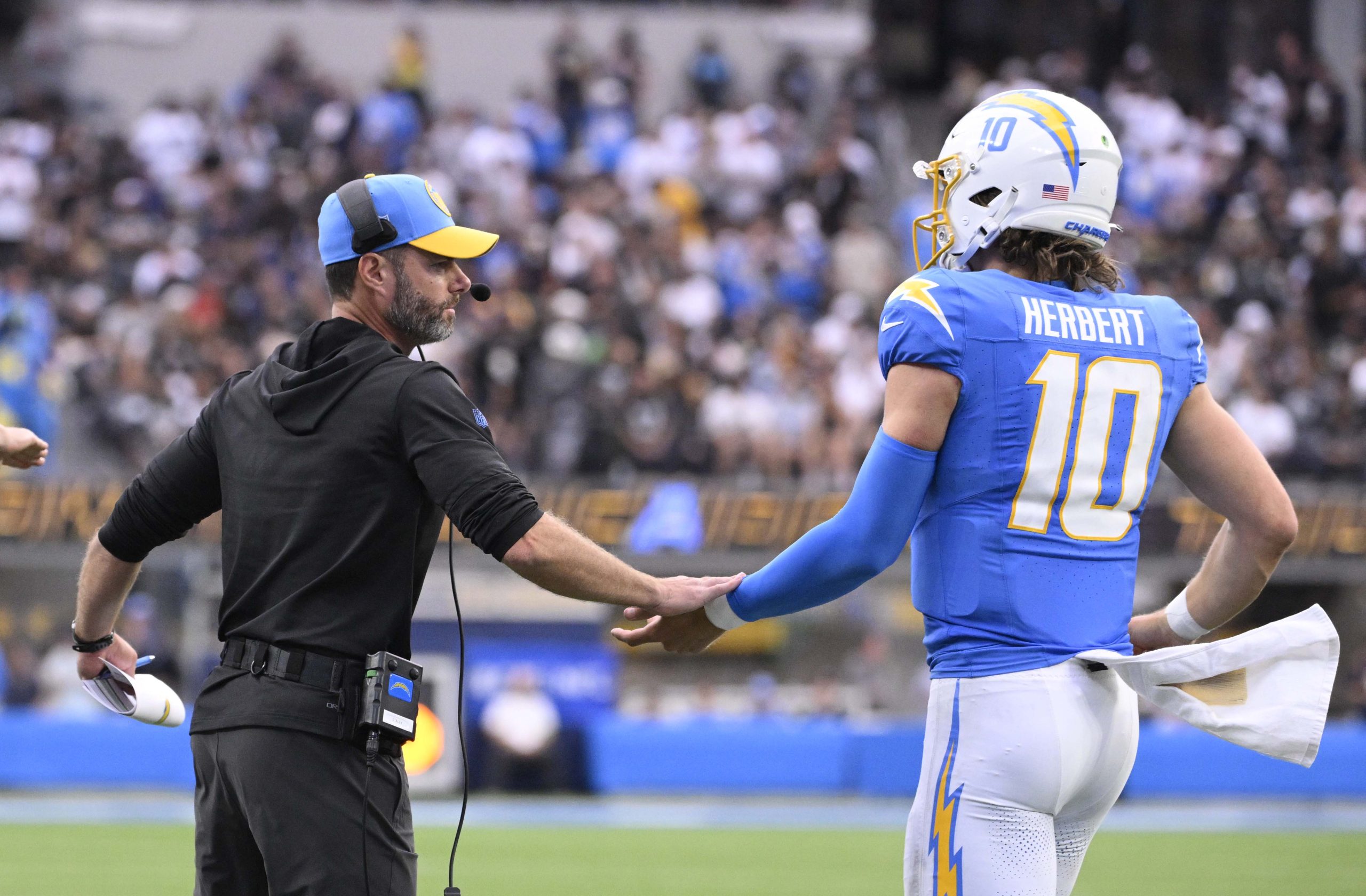 Head coach Brandon Stanley of the Los Angeles Chargers high...