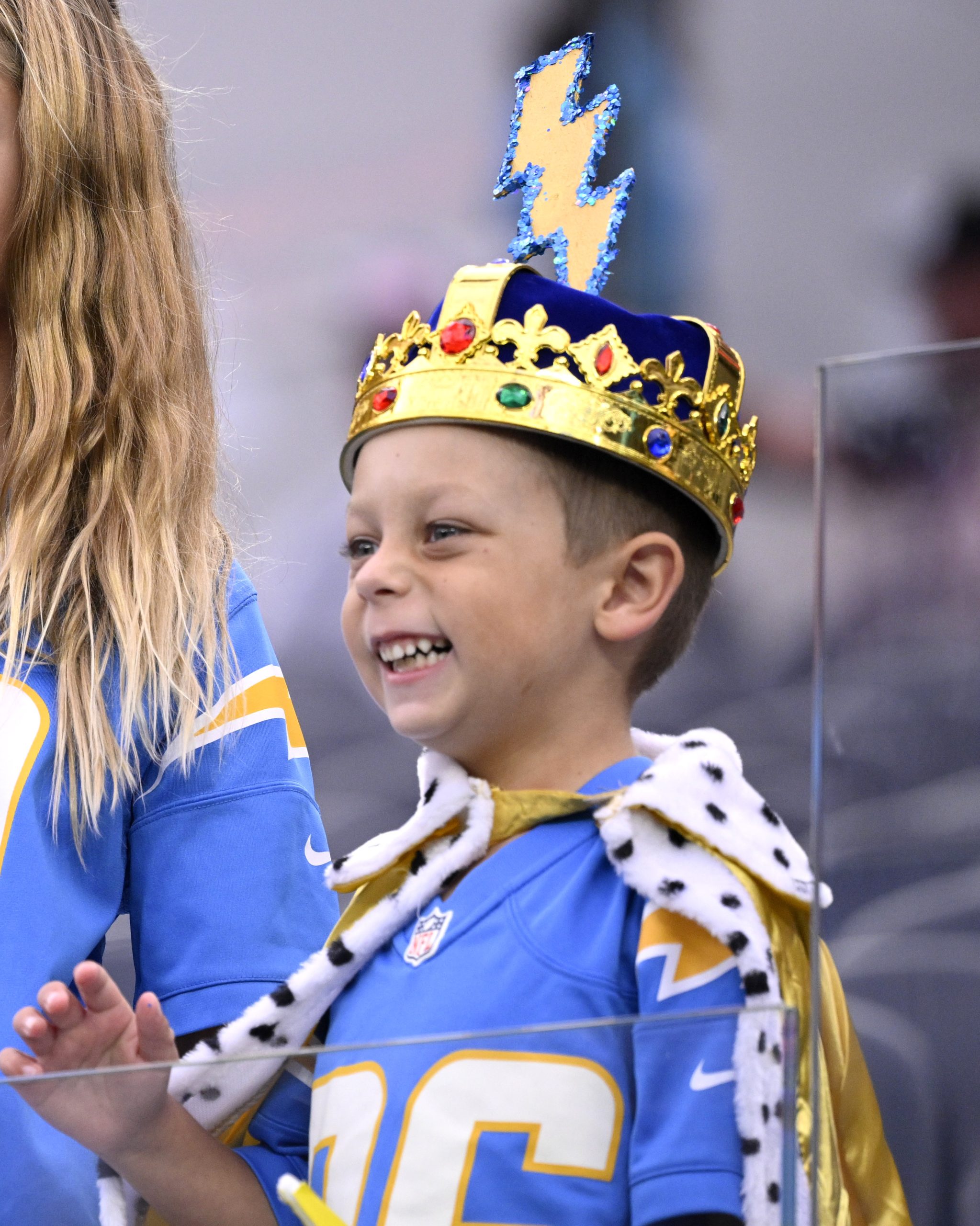 Young Los Angeles Chargers fans prior to a NFL football...
