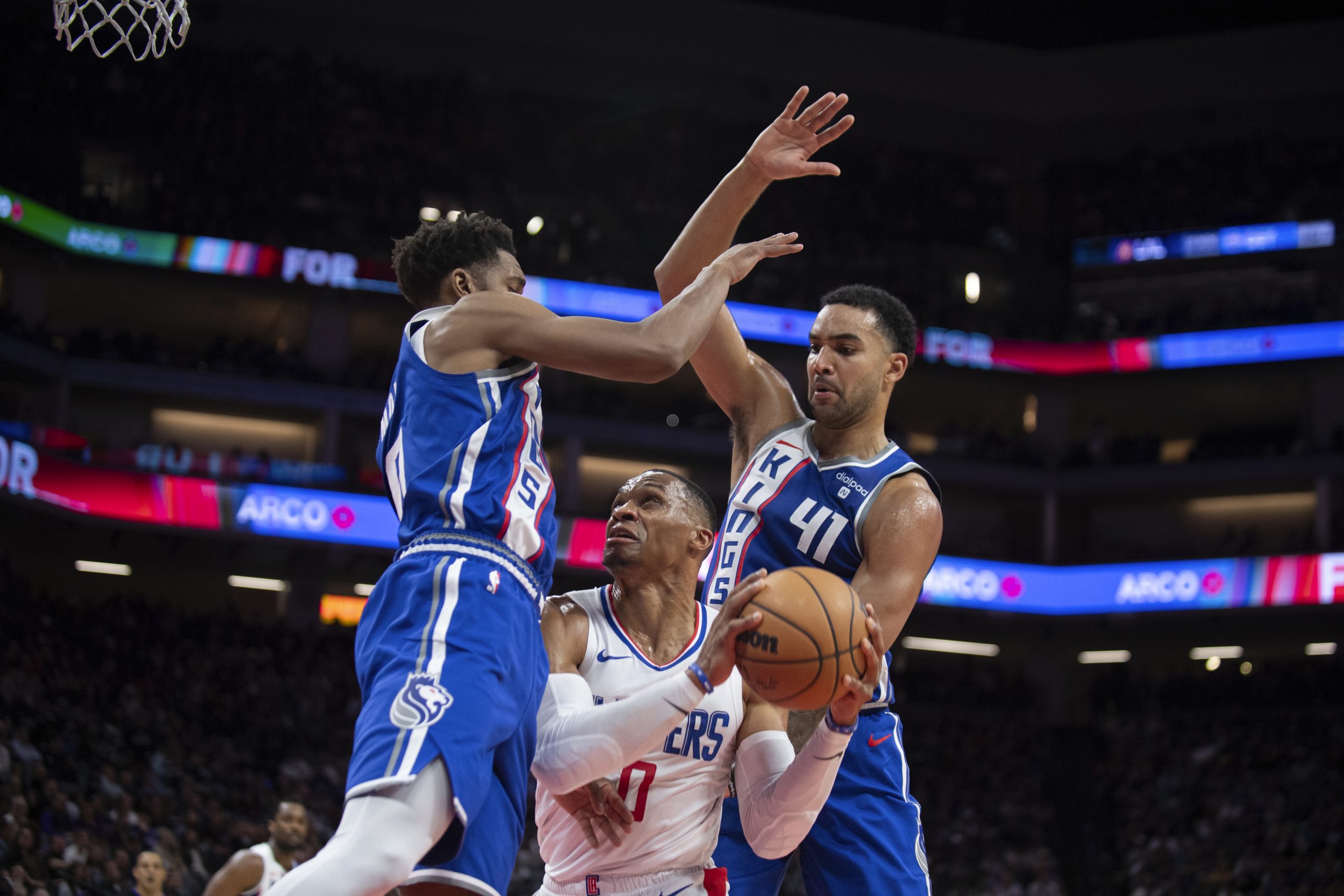 Sacramento Kings guard Malik Monk, left, and forward Trey Lyles...
