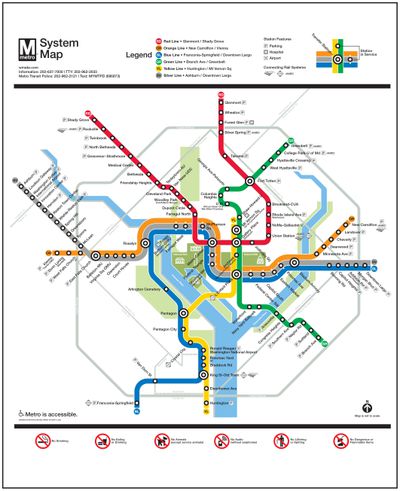 The Washington Metro system map as of April 2024.