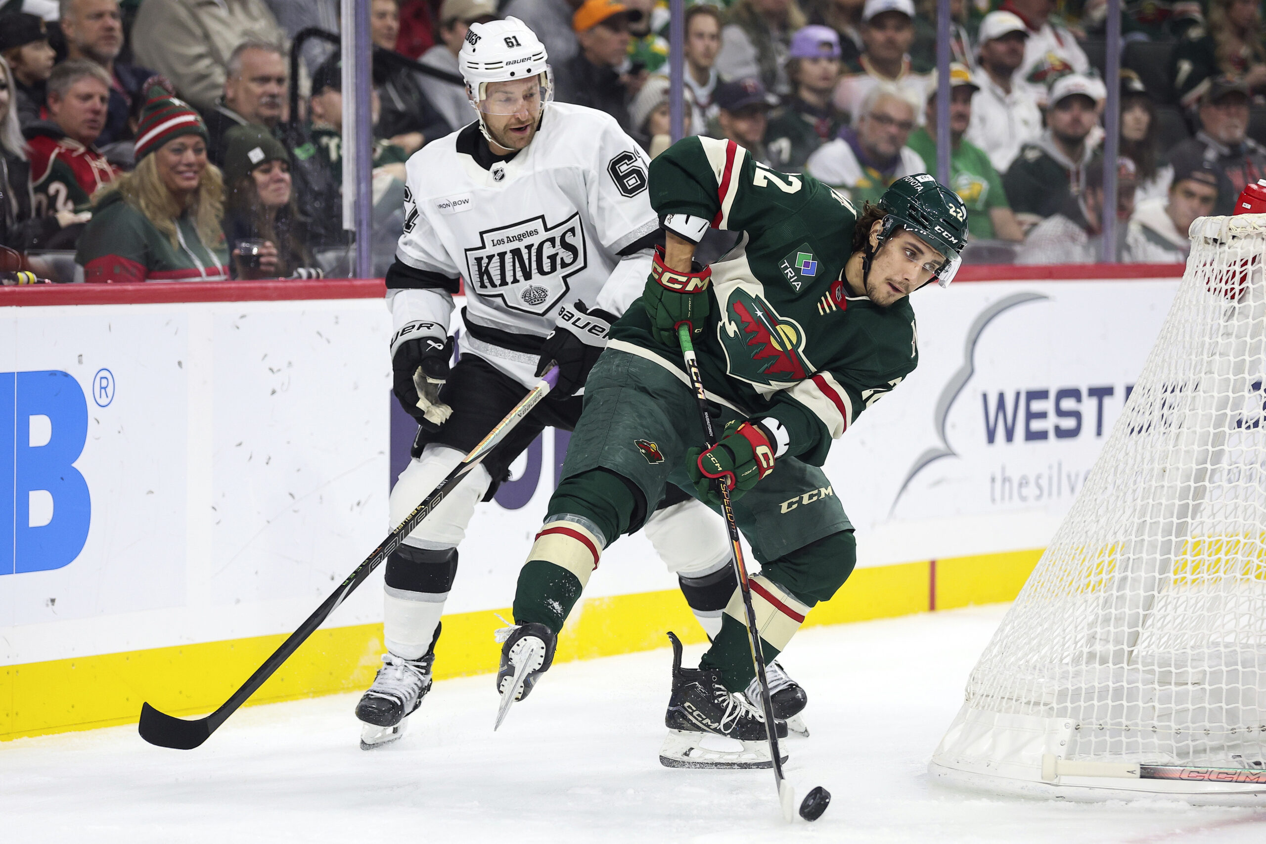 Minnesota Wild center Marat Khusnutdinov, right, and Kings center Trevor...