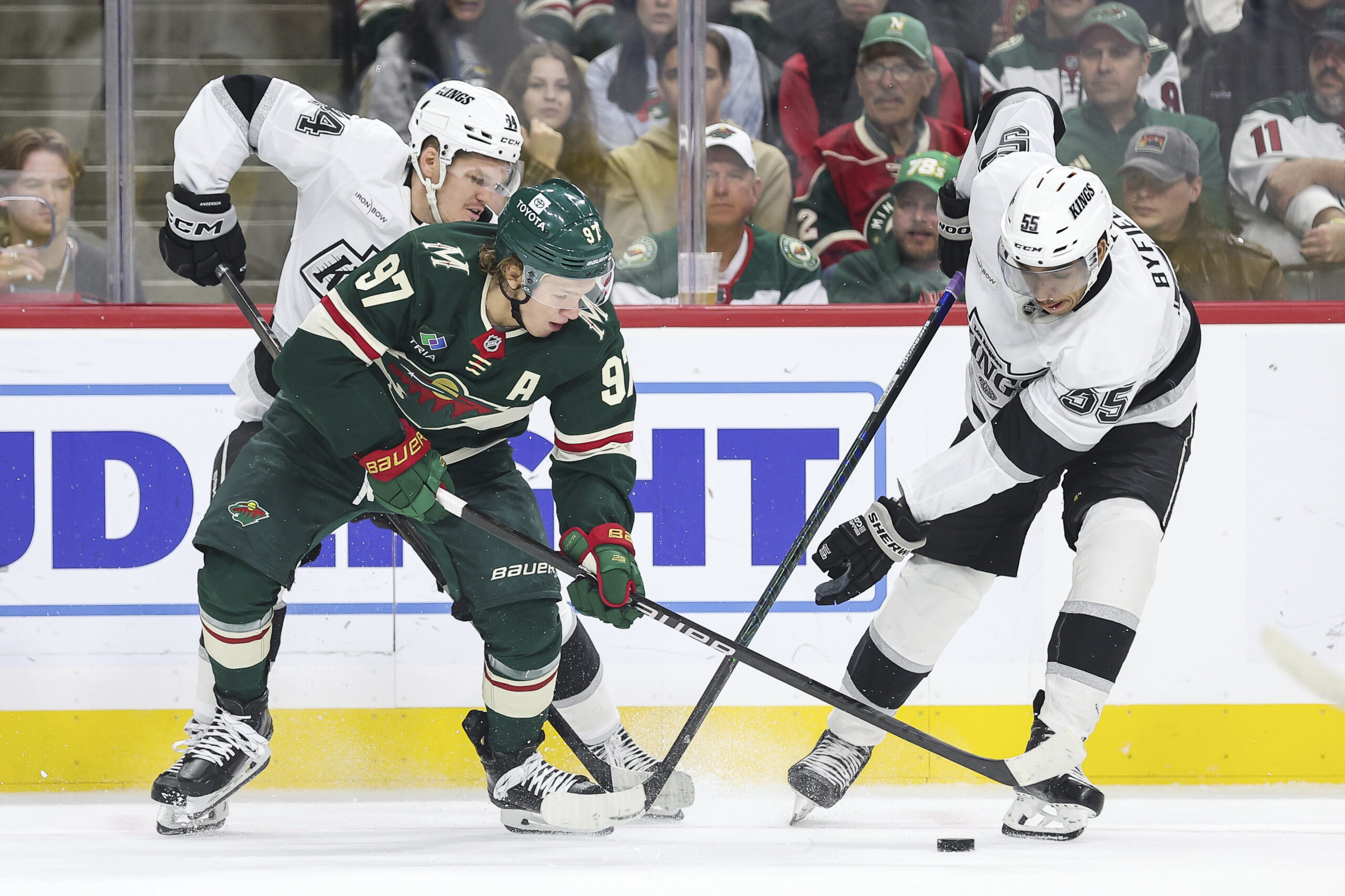 Minnesota Wild left wing Kirill Kaprizov, front left, and Kings...