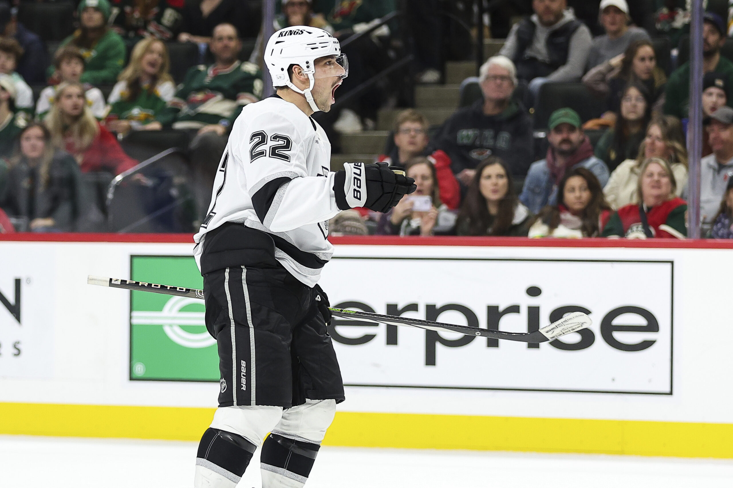 Kings left wing Kevin Fiala celebrates his goal during the...