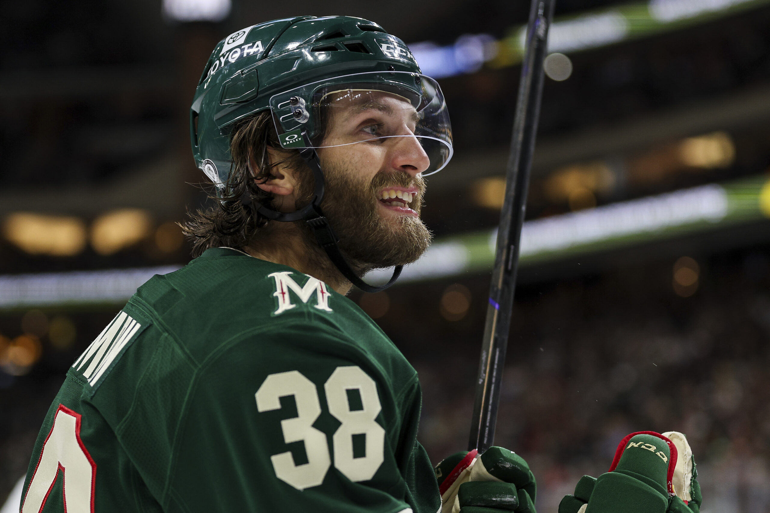 Minnesota Wild right wing Ryan Hartman argues a call during...