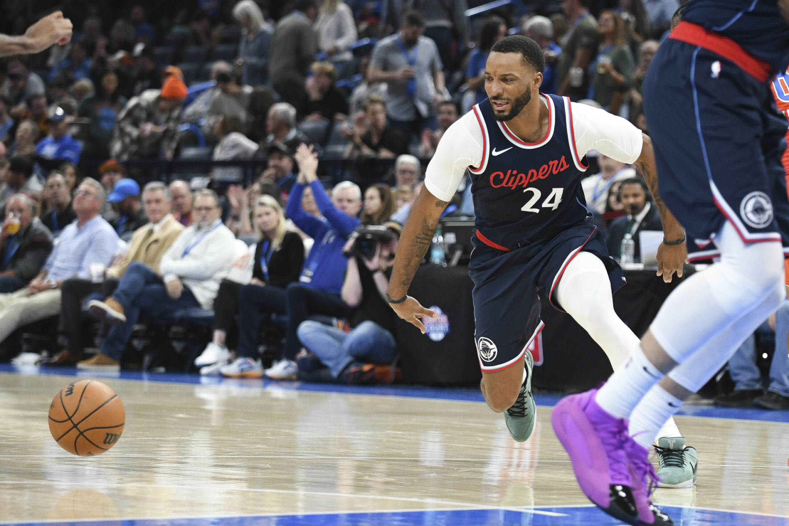 Clippers guard Norman Powell loses the ball during the second...