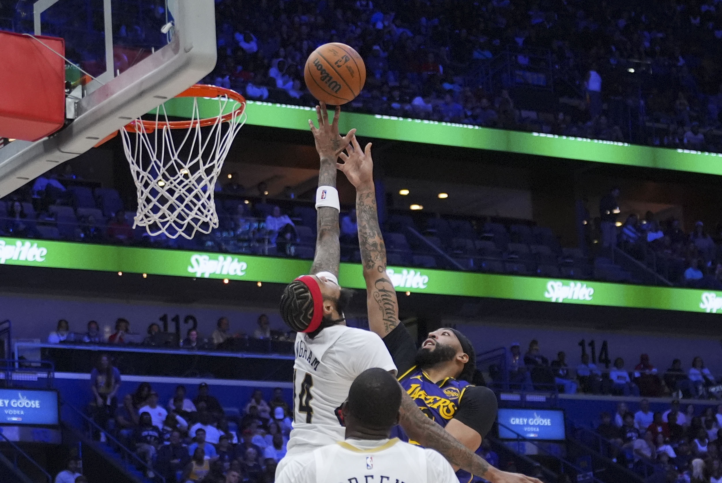 New Orleans Pelicans forward Brandon Ingram blocks a shot by...