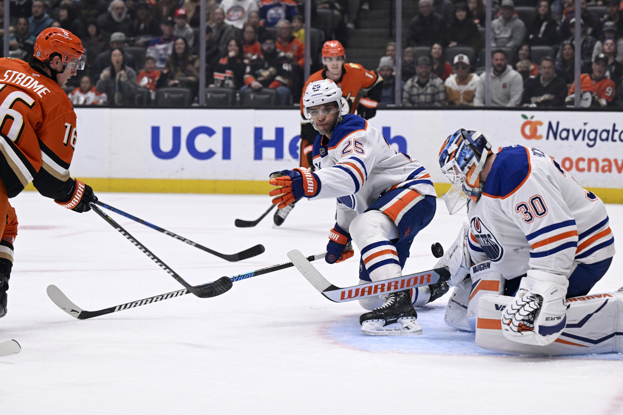 Edmonton Oilers goaltender Calvin Pickard (30) blocks a shot by...