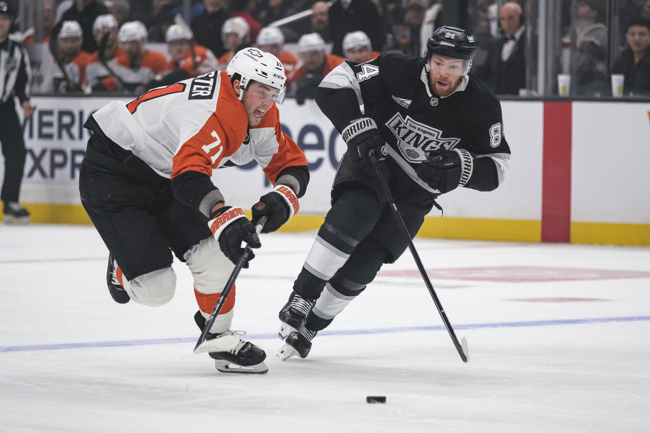 Philadelphia Flyers right wing Tyson Foerster (71) looks to shoots...