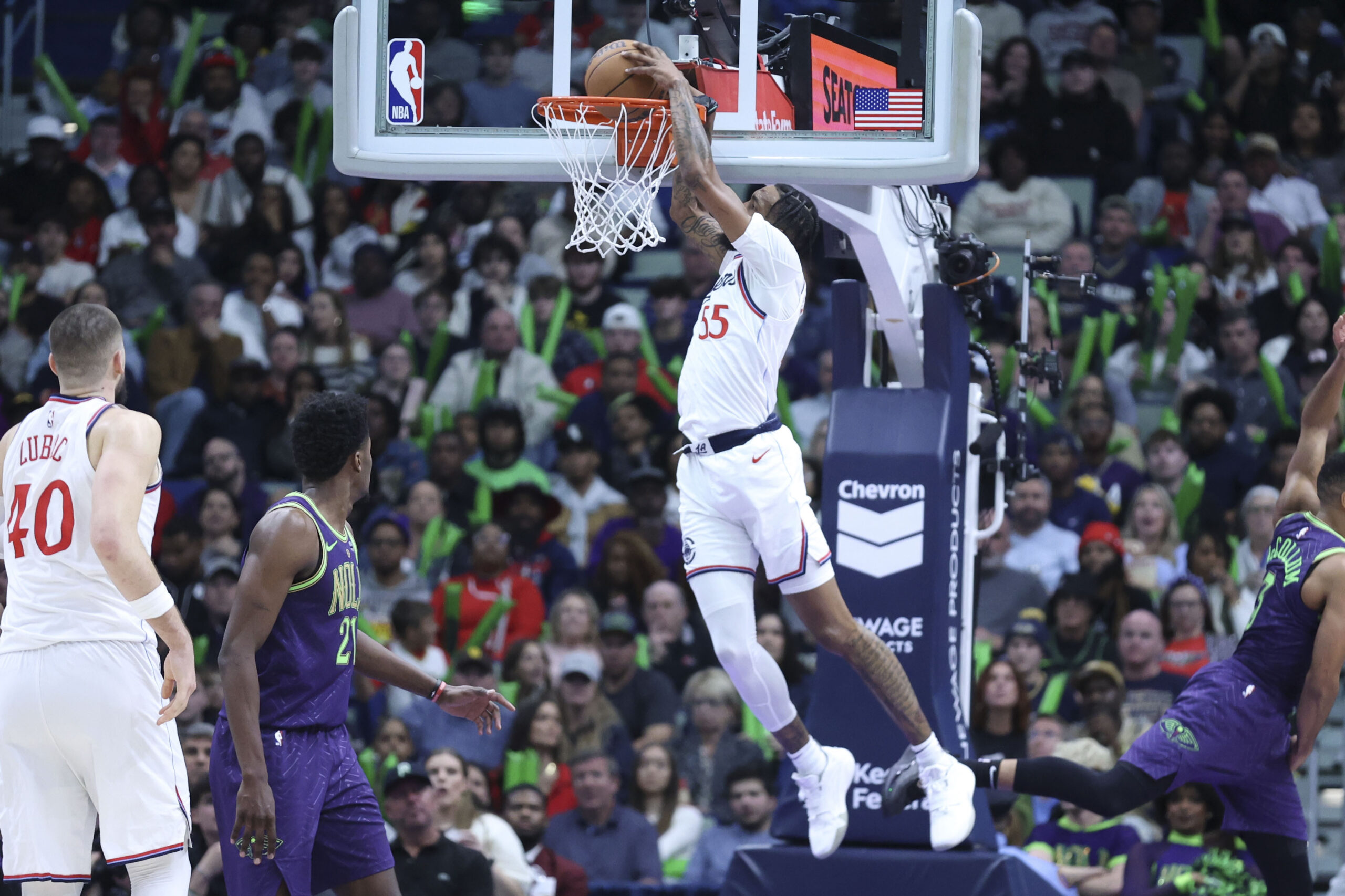 Clippers forward Derrick Jones Jr. throws down a dunk in...