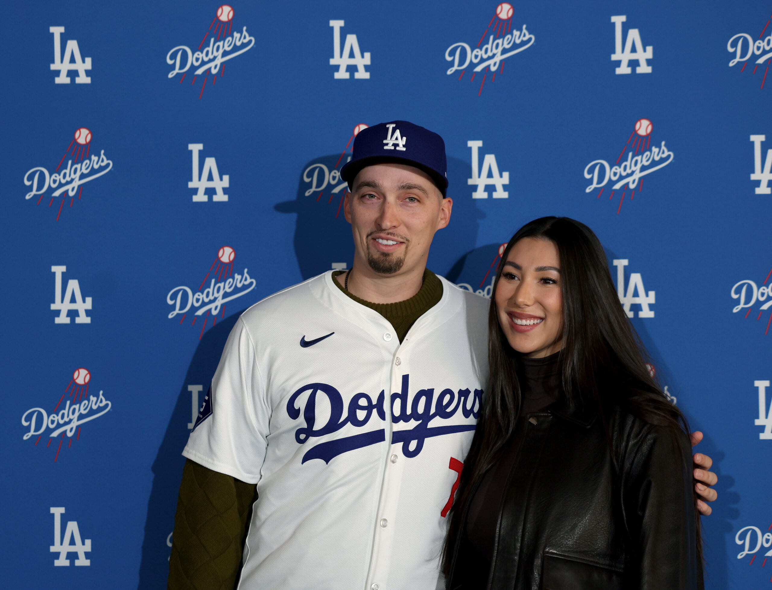 New Dodgers pitcher Blake Snell and girlfriend Haeley Mar, pose...