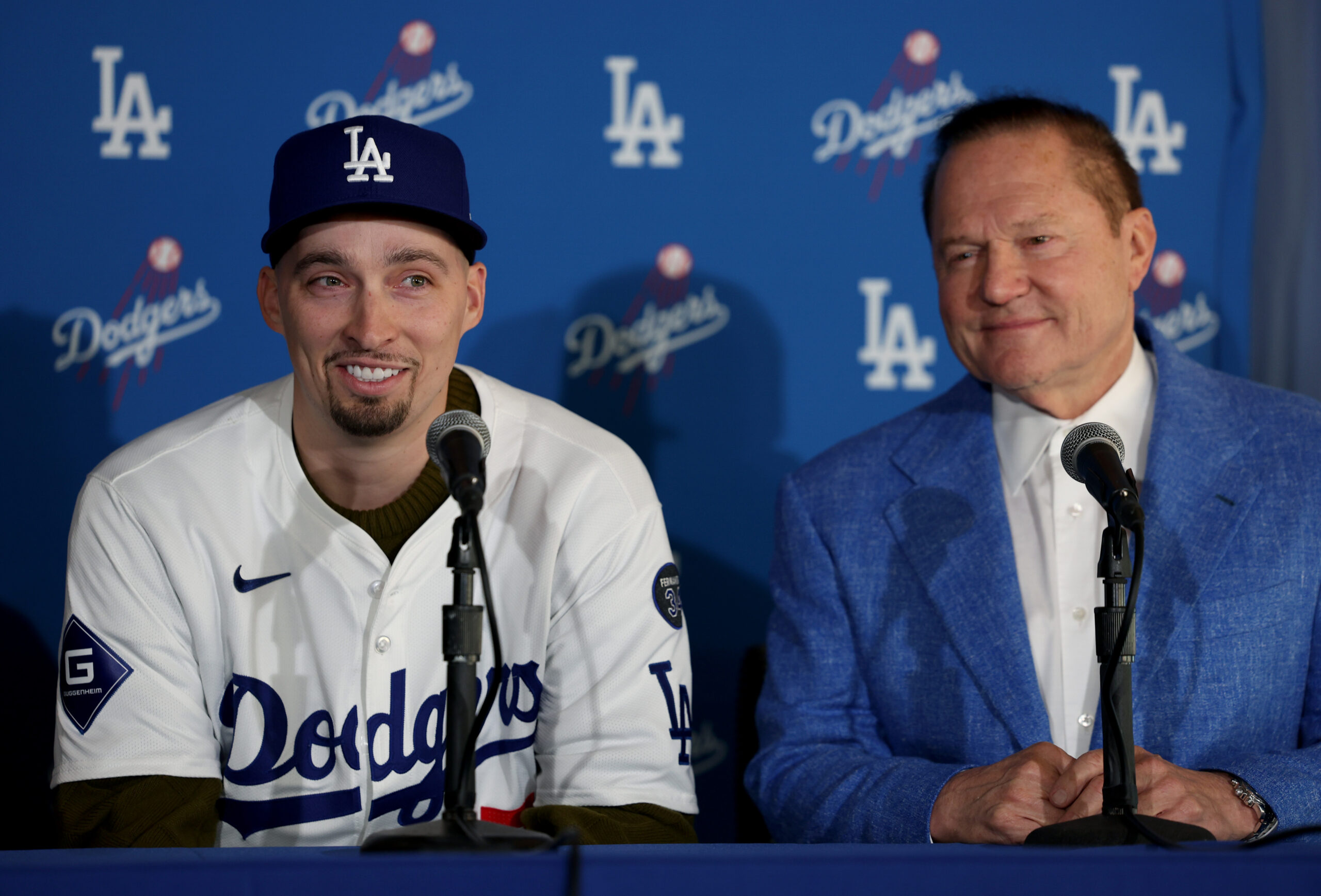 New Dodgers pitcher Blake Snell, left, and agent Scott Boras...