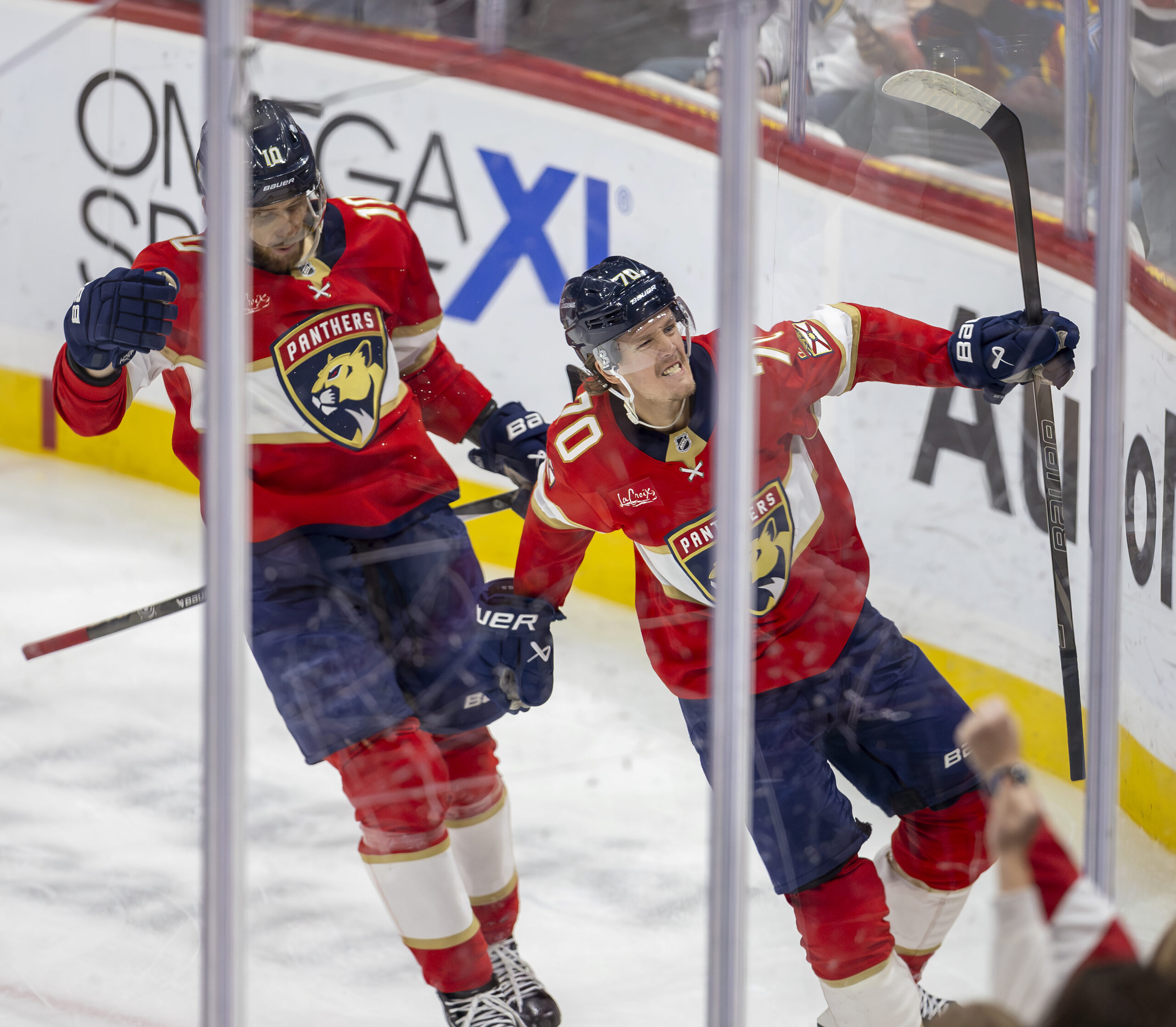 Florida Panthers center Jesper Boqvist (70) celebrates with teammate A.J....