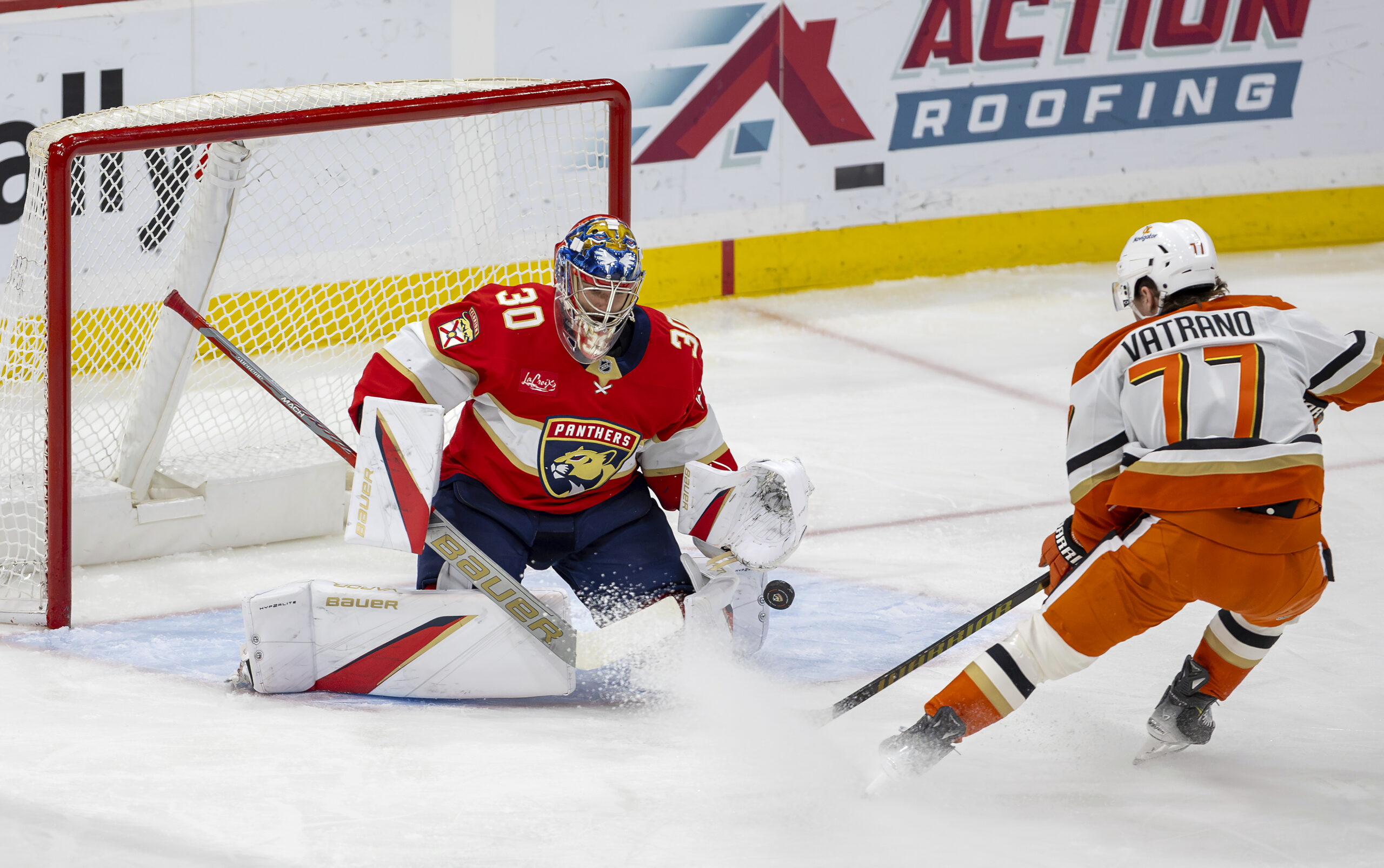 Florida Panthers goaltender Spencer Knight (30) makes a save against...