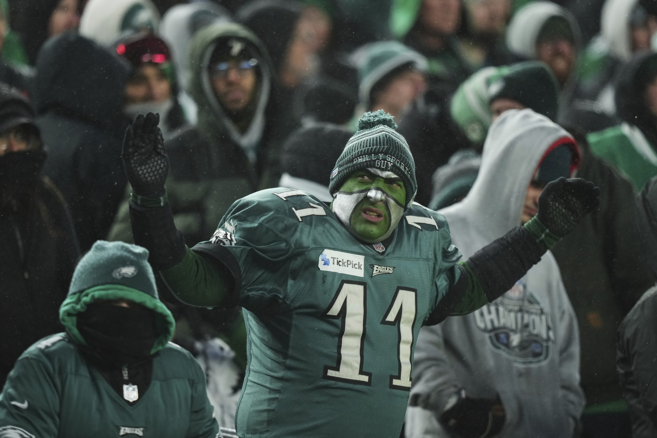 A Philadelphia Eagles’ fan cheers during the second half of...