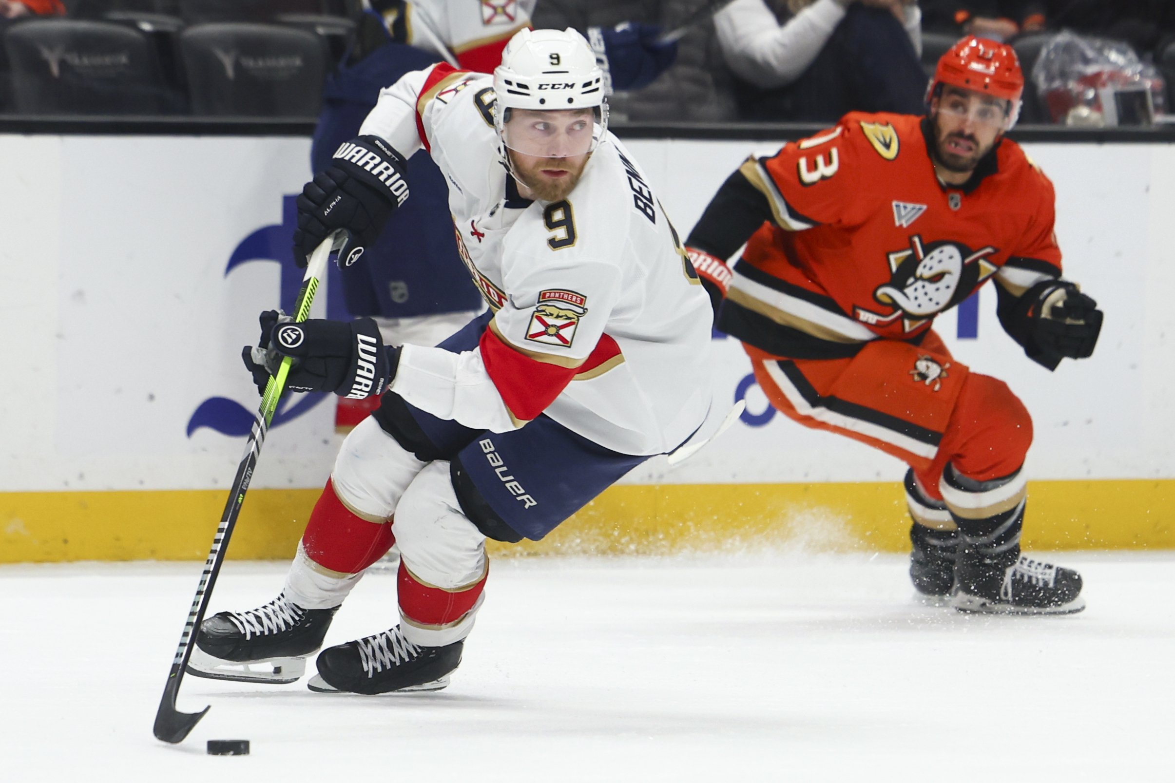 Florida Panthers center Sam Bennett (9) skates with the puck...