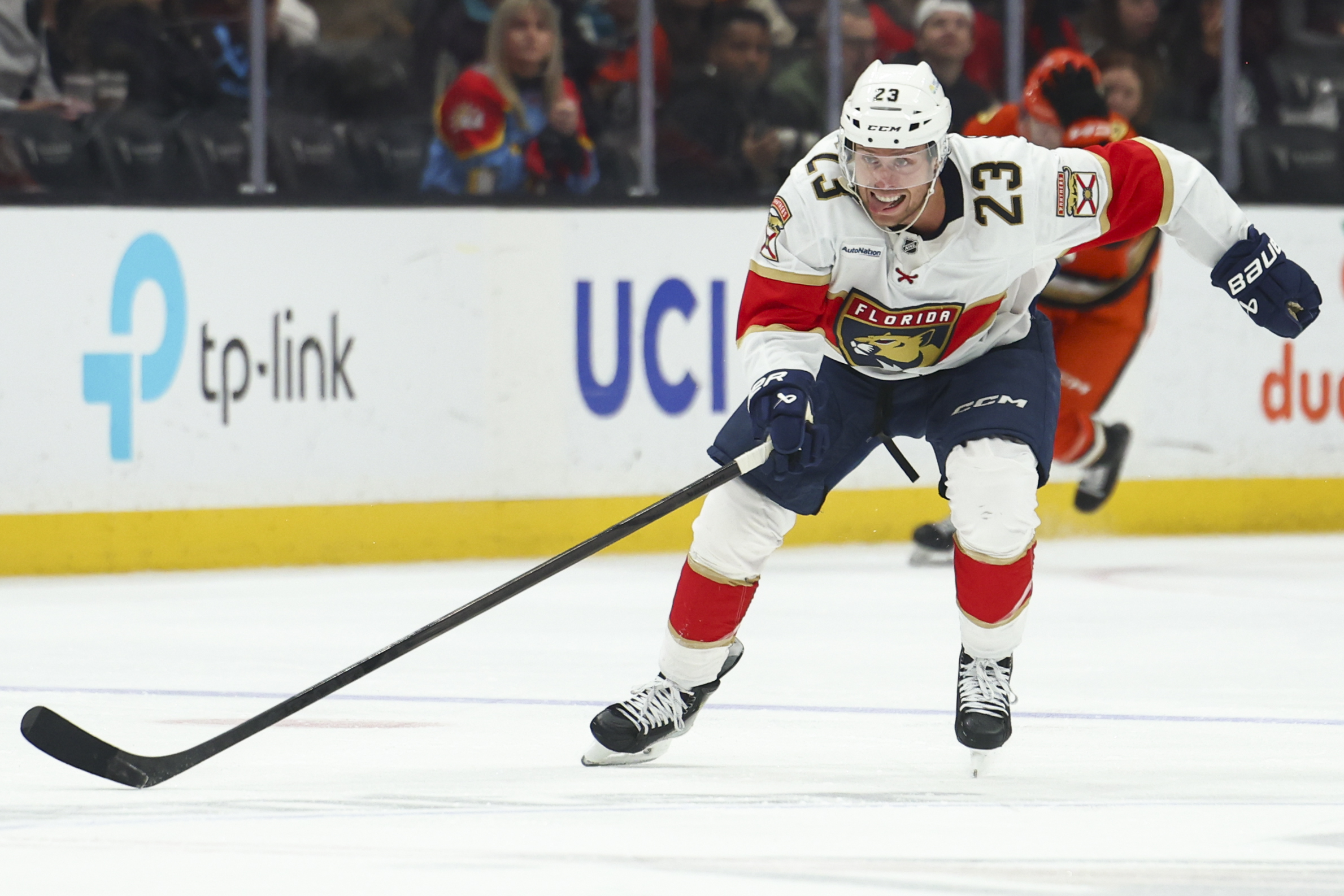 Florida Panthers center Carter Verhaeghe (23) skates with the puck...