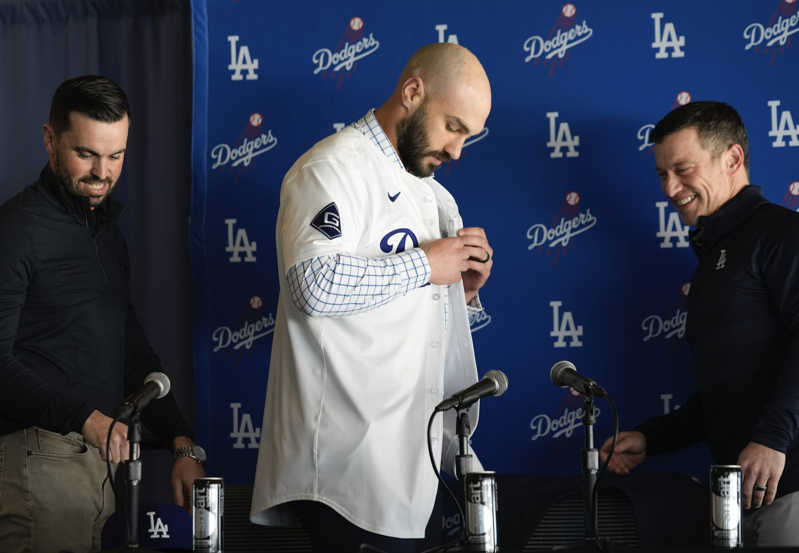 Dodgers president of baseball operations Andrew Friedman right, and GM...