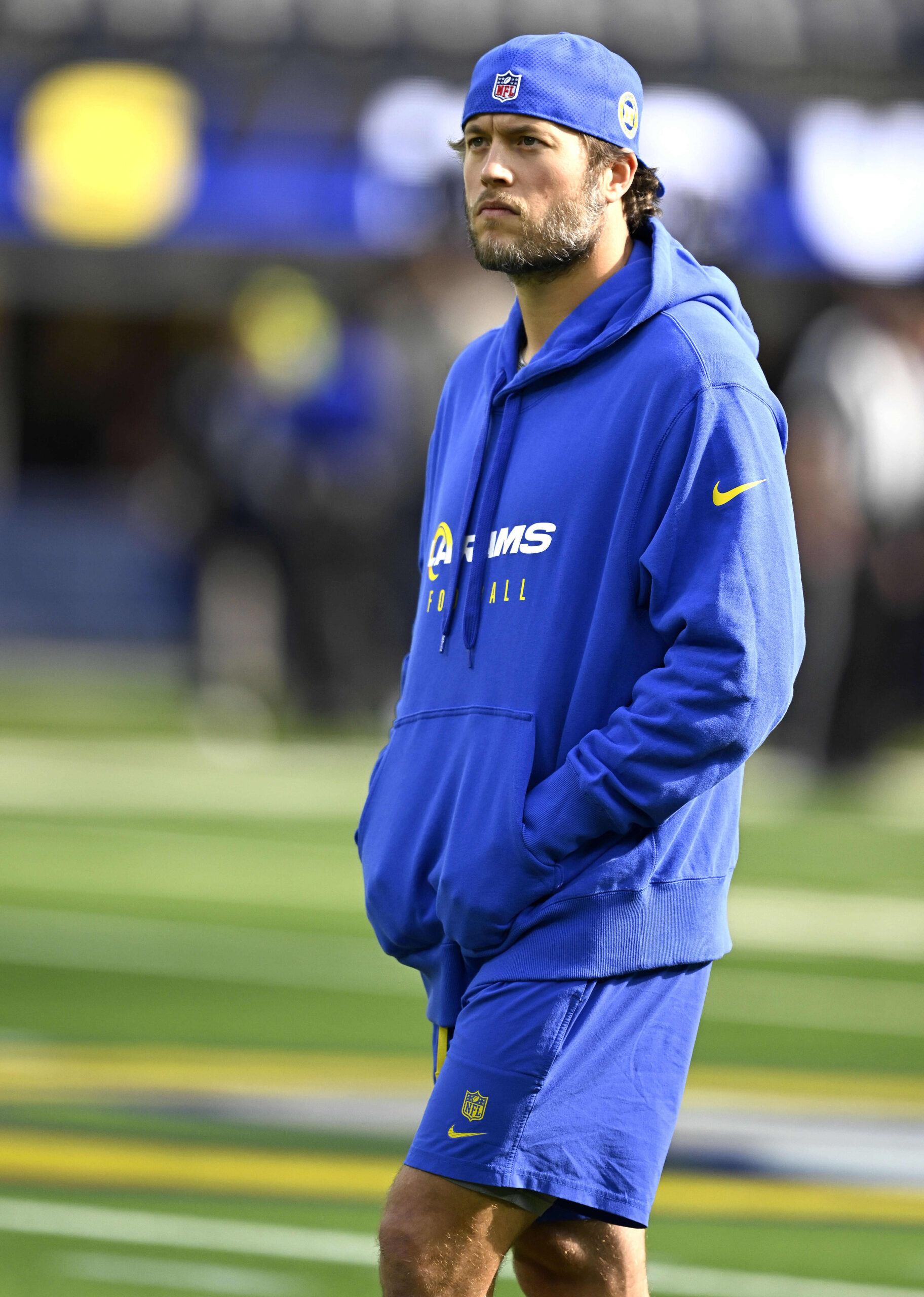 Rams regular starting quarterback watches pregame warms up prior to...