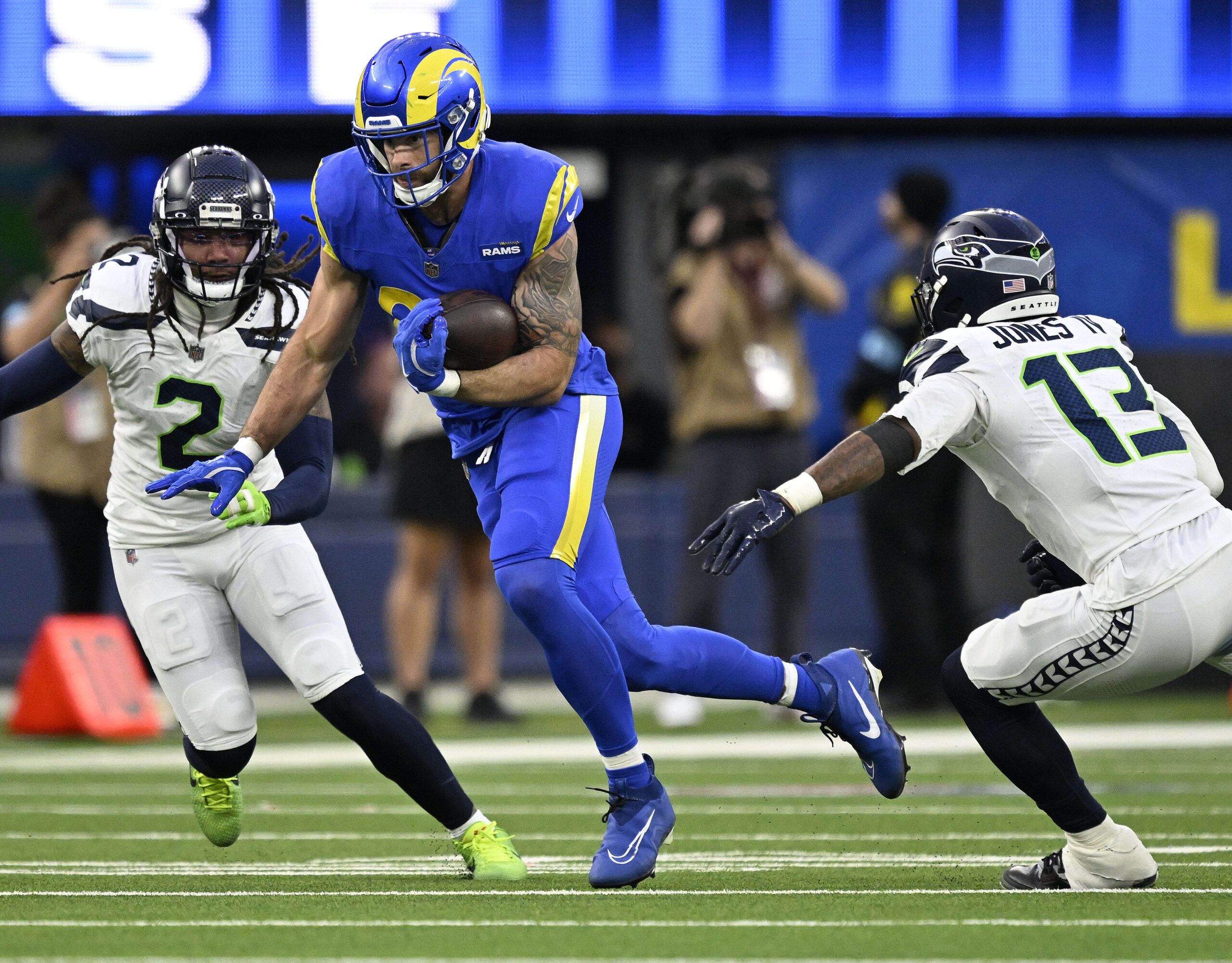 Rams tightend Tyler Higbee finds running room following a reception...