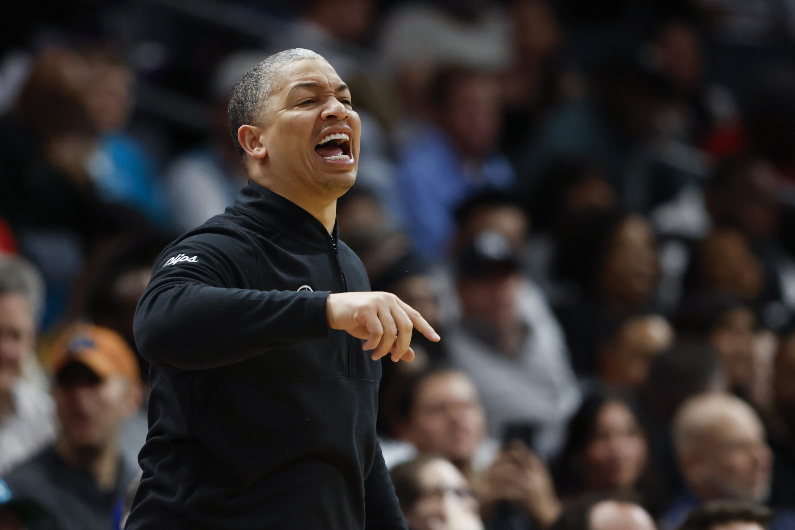 Clippers head coach Tyronn Lue directs his team during the...