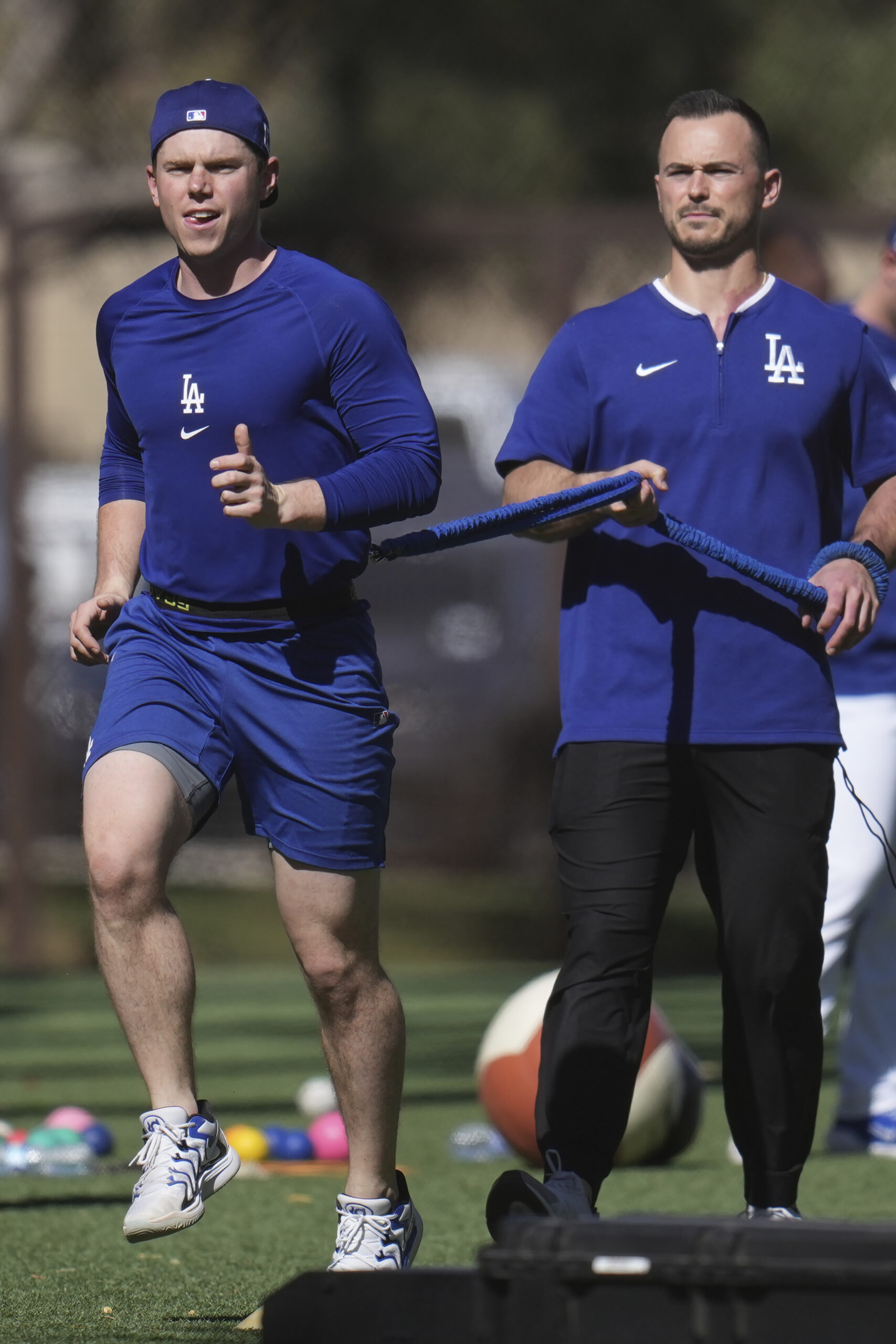 Dodgers catcher Will Smith, left, works out on Tuesday at...