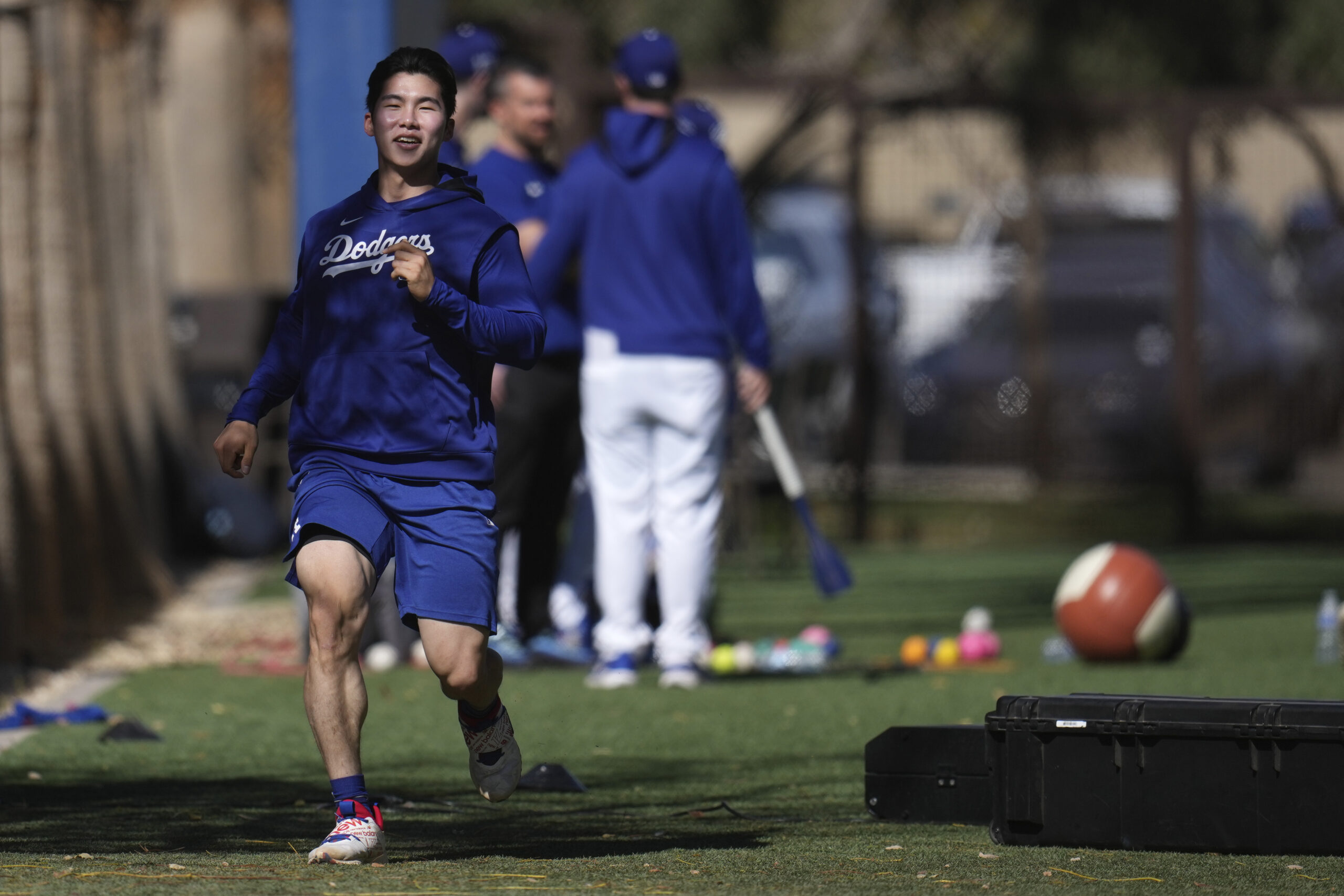 Dodgers infielder Hyeseong Kim works out on Tuesday at their...