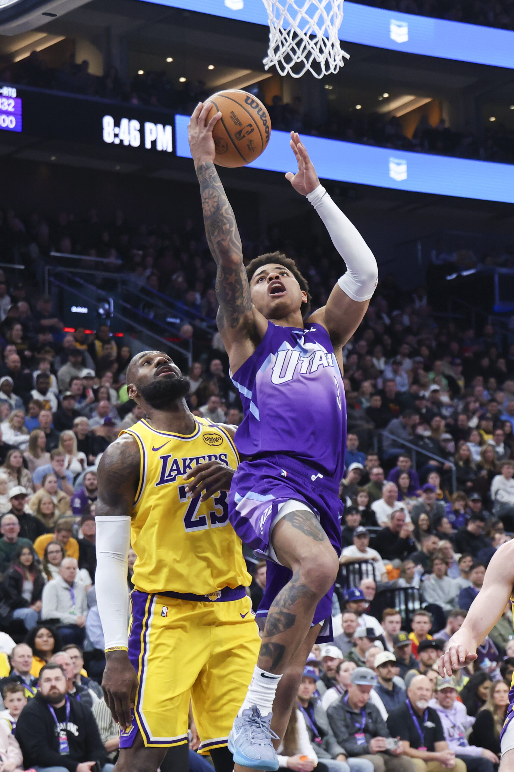 Utah Jazz guard Keyonte George (3) lays the ball up...