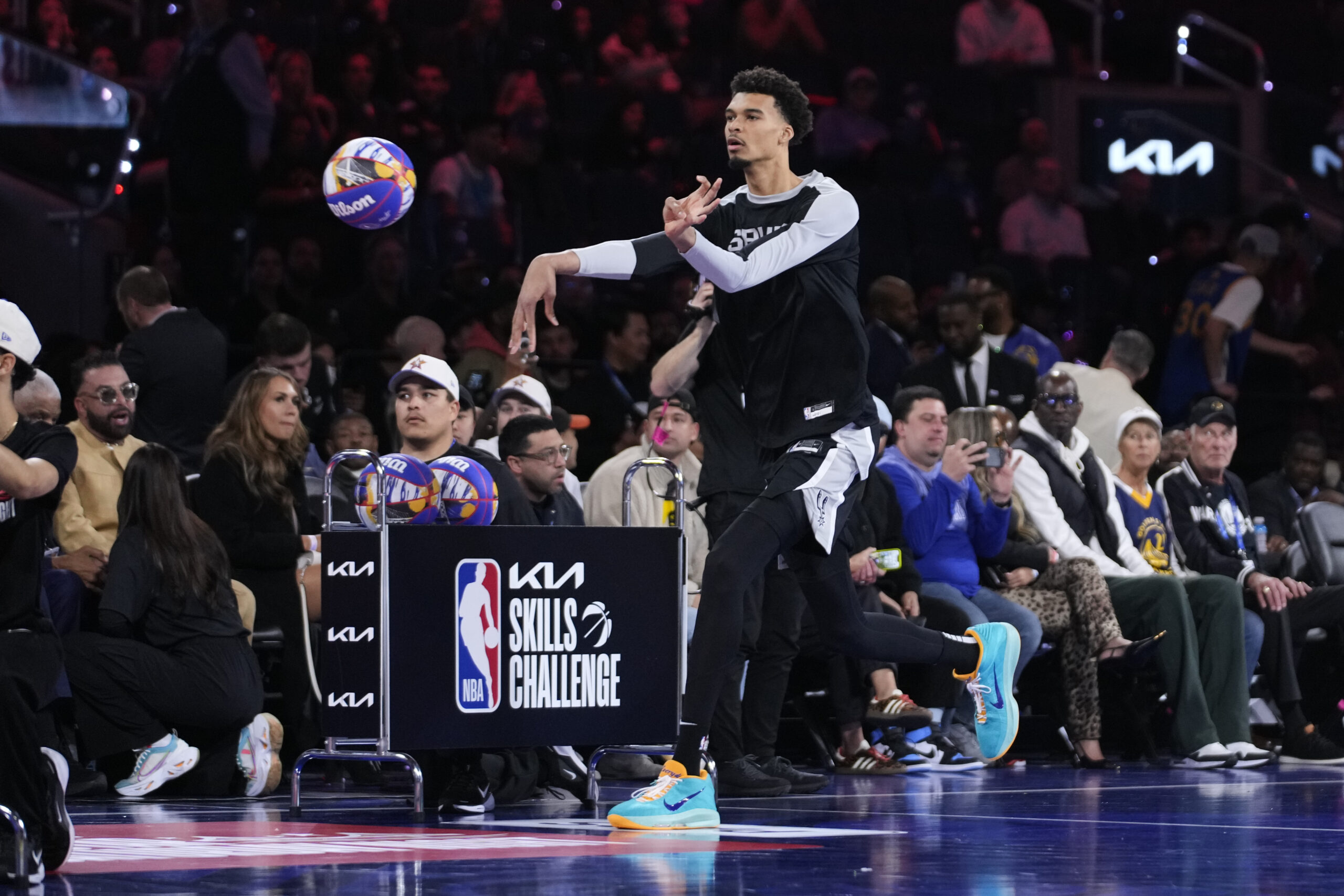 San Antonio Spurs Center Victor Wembanyama competes during the skills...