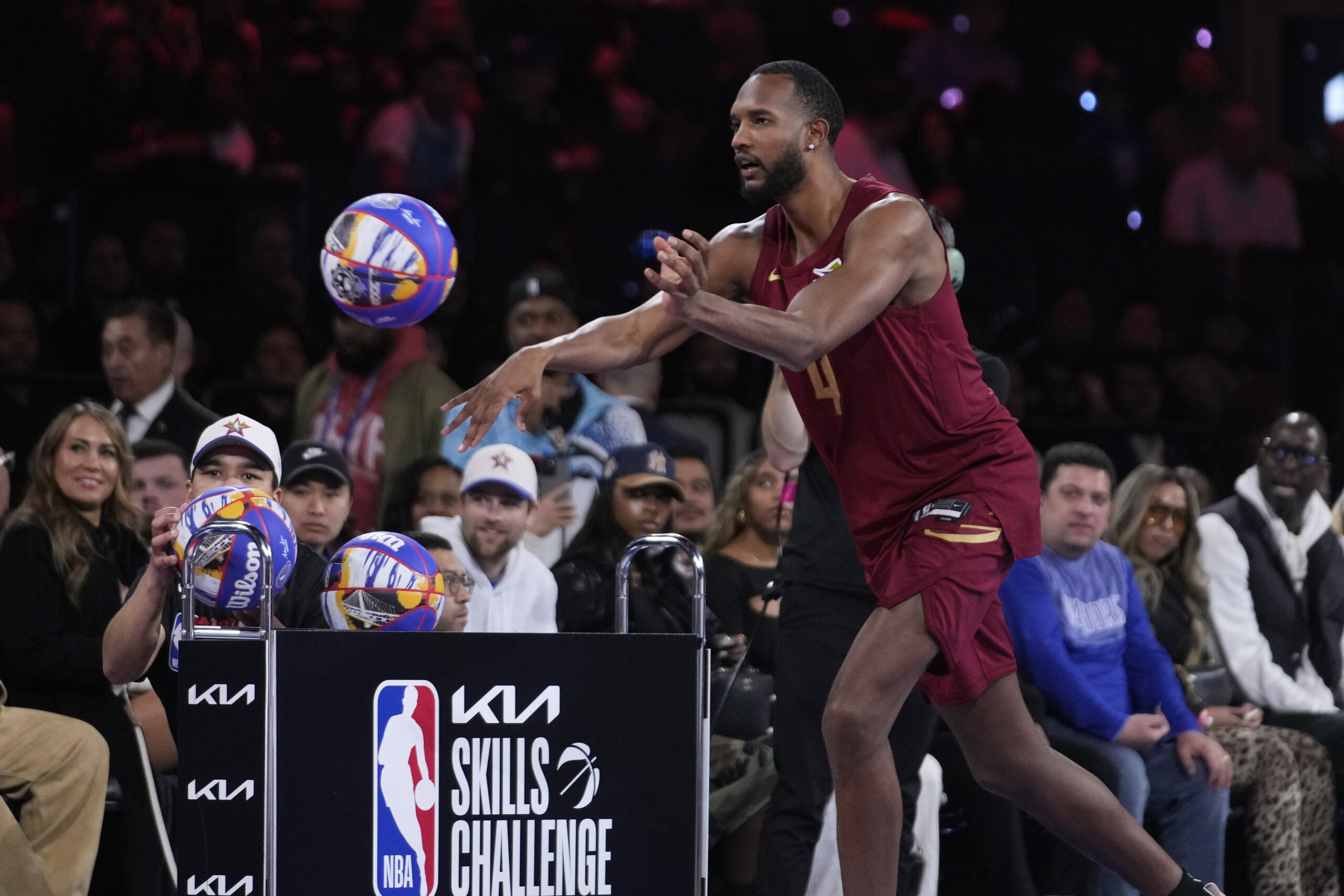 Cleveland Cavaliers center Evan Mobley competes during the skills challenge...