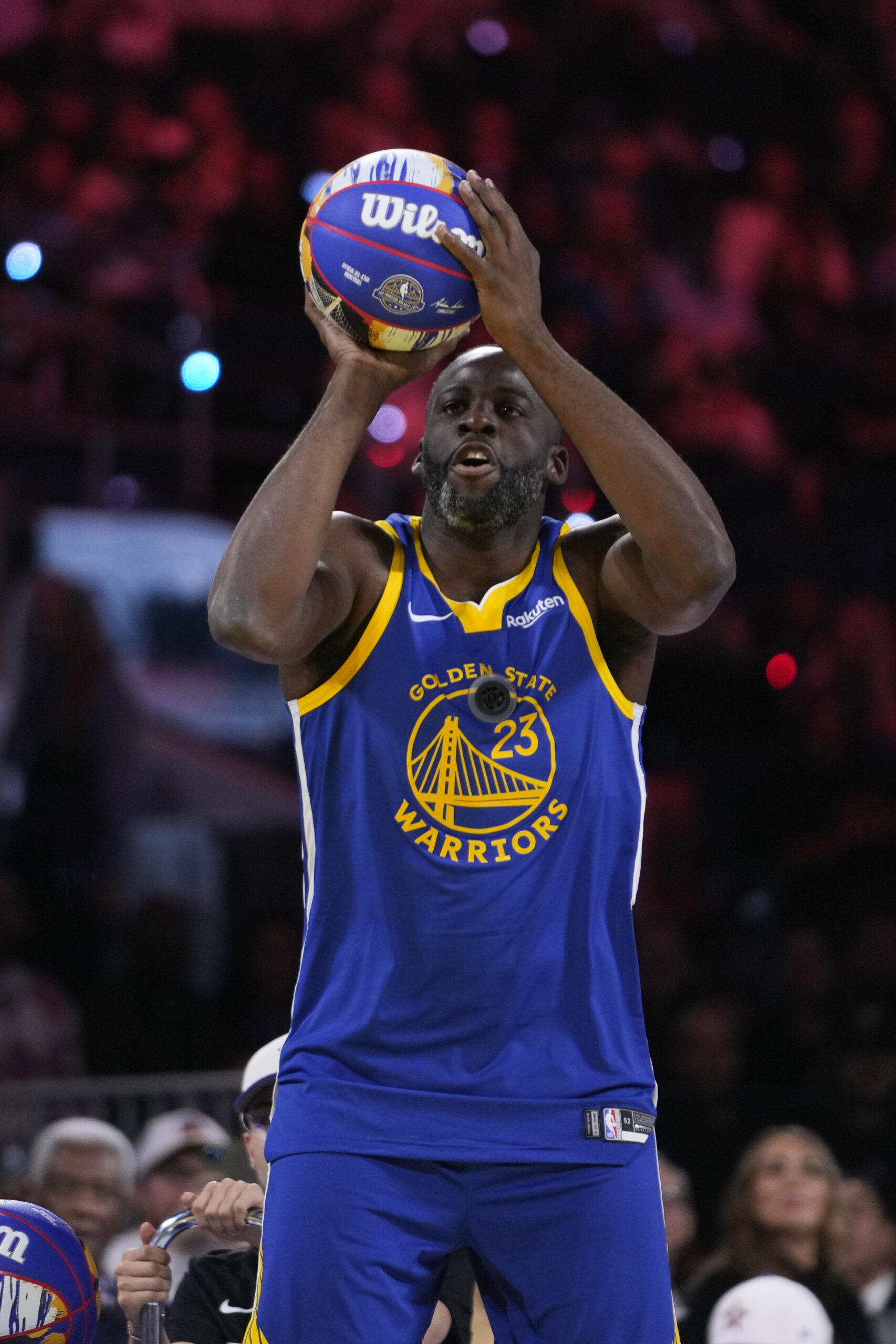 Golden State Warriors forward Draymond Green shoots during the skills...