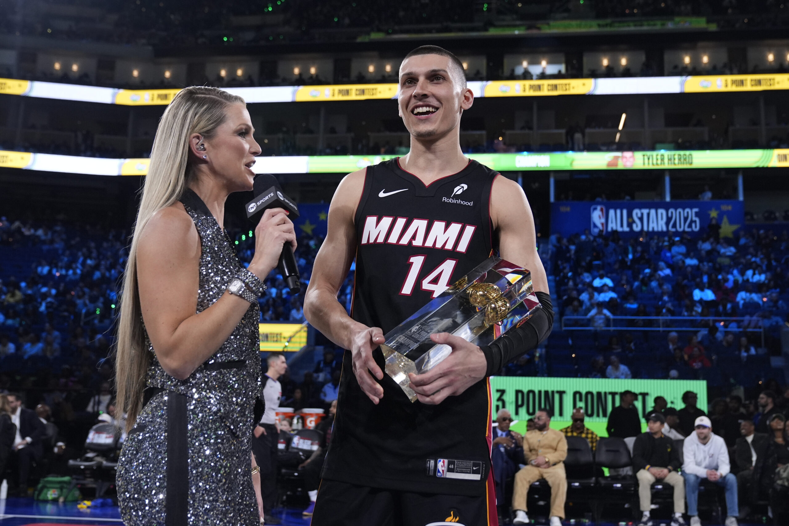 Miami Heat guard Tyler Herro is interviewed by Allie LaForce...