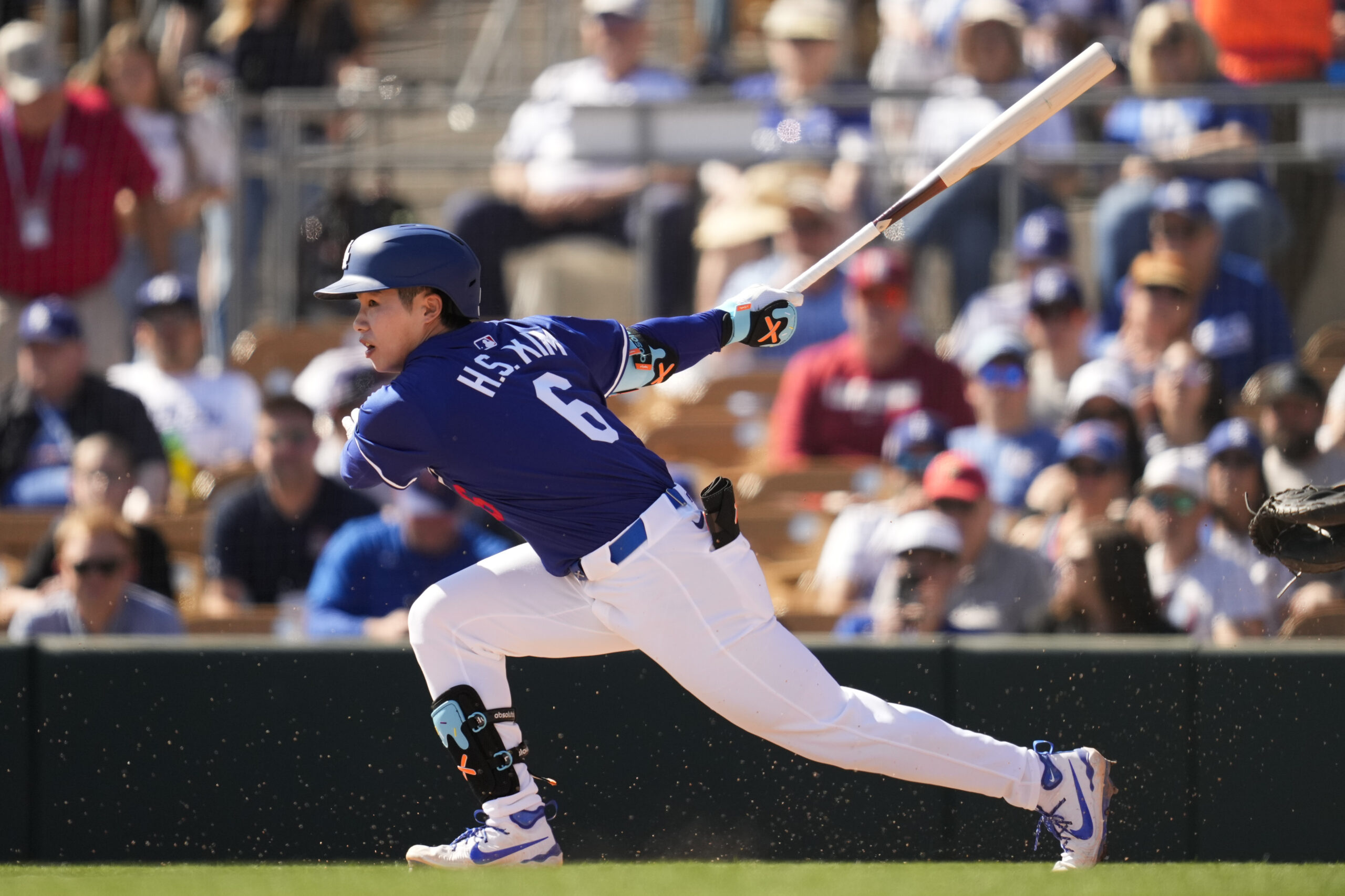 The Dodgers’ Hyeseong Kim grounds out during the second inning...