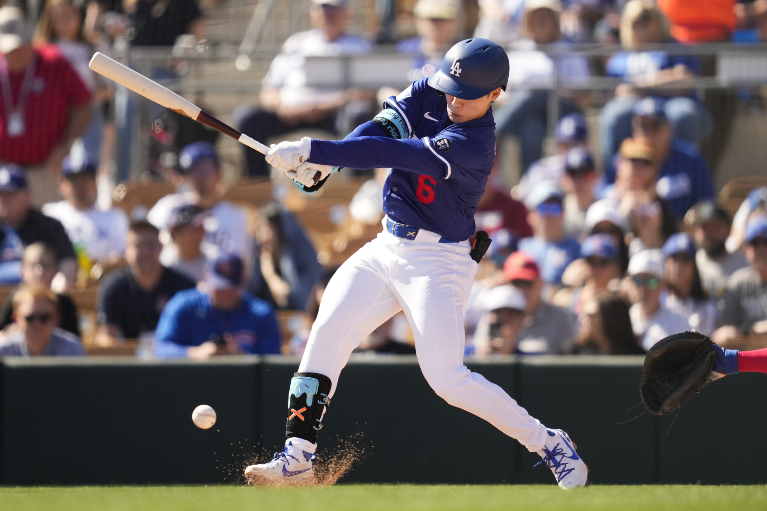 The Dodgers’ Hyeseong Kim grounds out during the second inning...