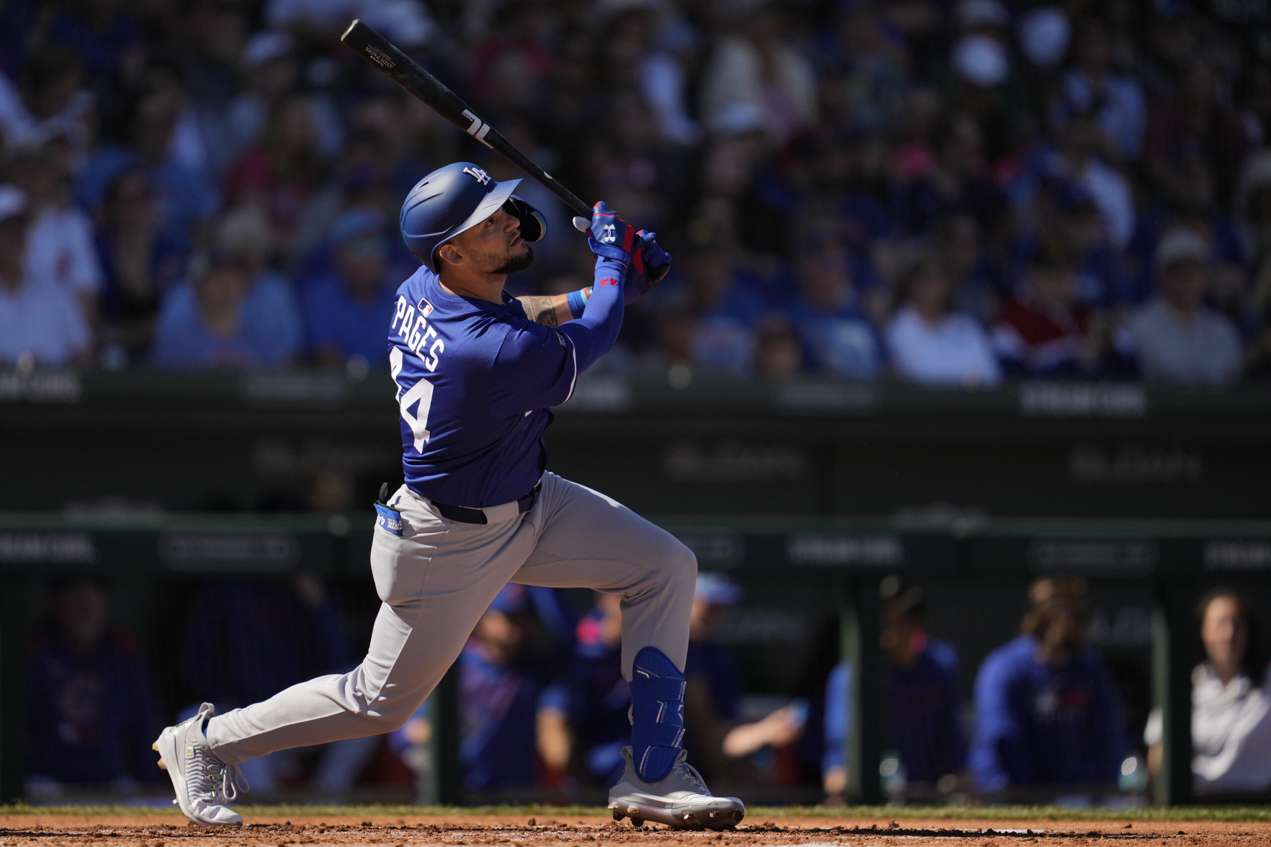 The Dodgers’ Andy Pages flies out during the second inning...