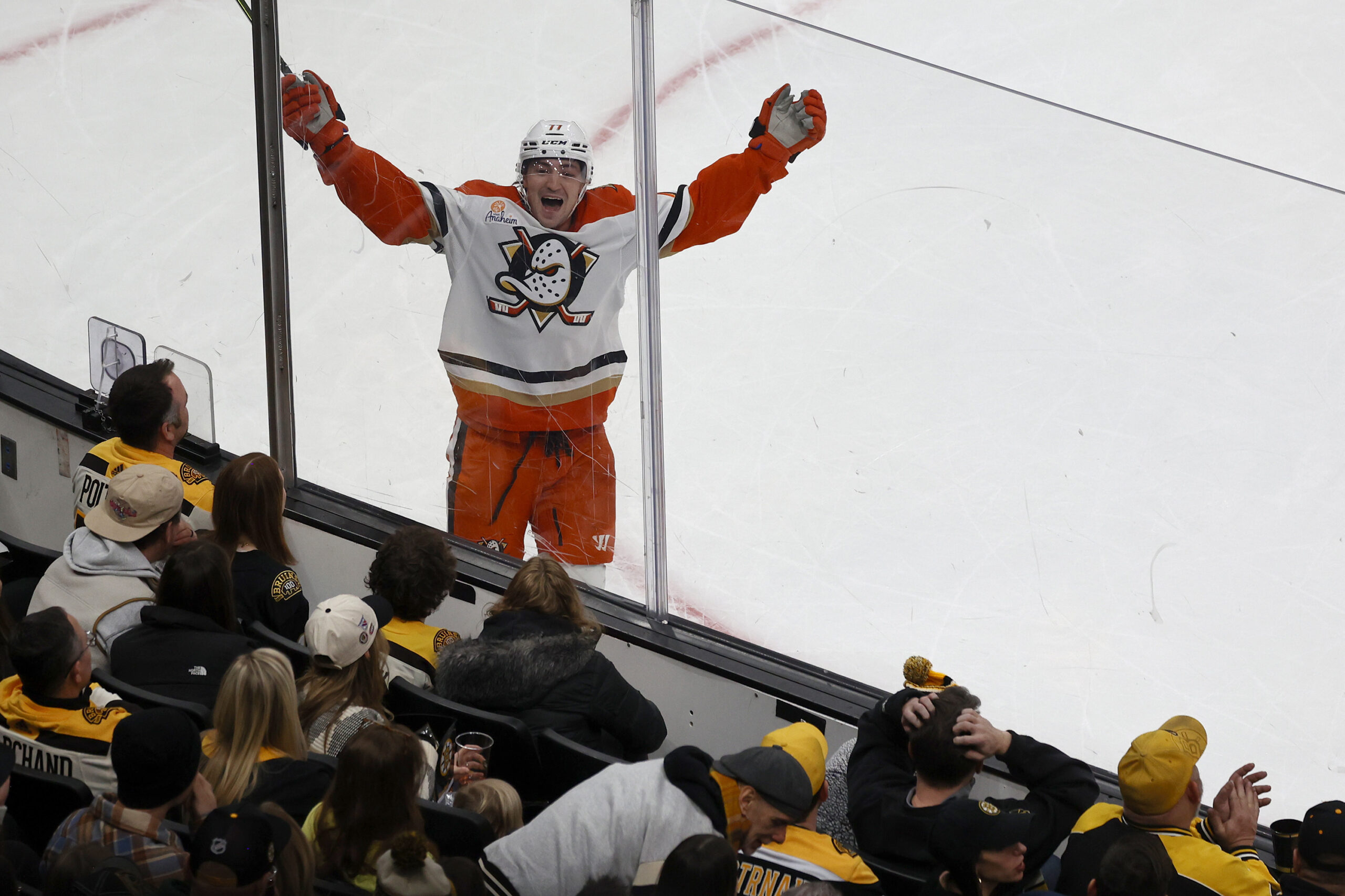 Ducks right wing Frank Vatrano (77) celebrates after a scoring...