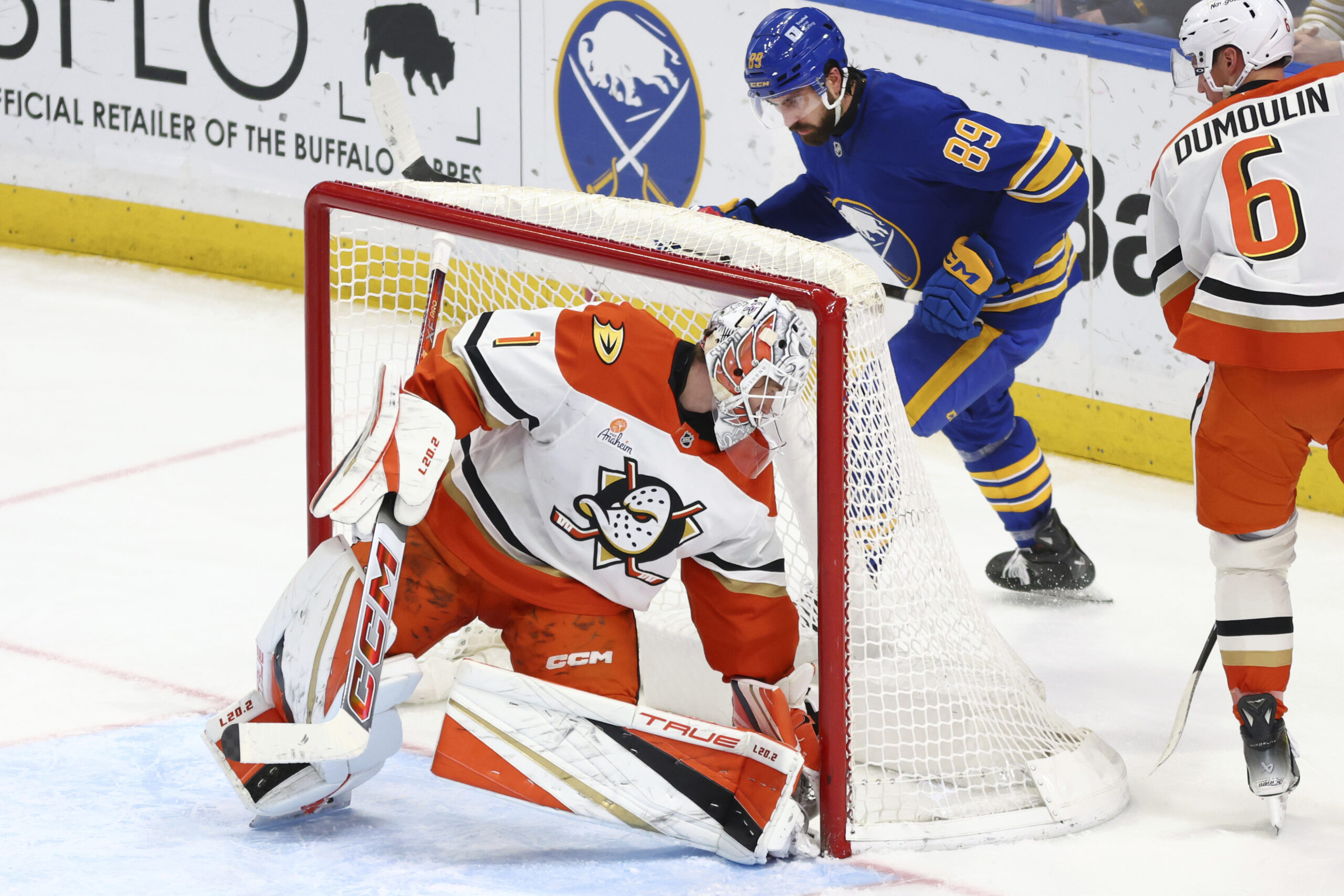 Buffalo Sabres right wing Alex Tuch (89) watches the puck...