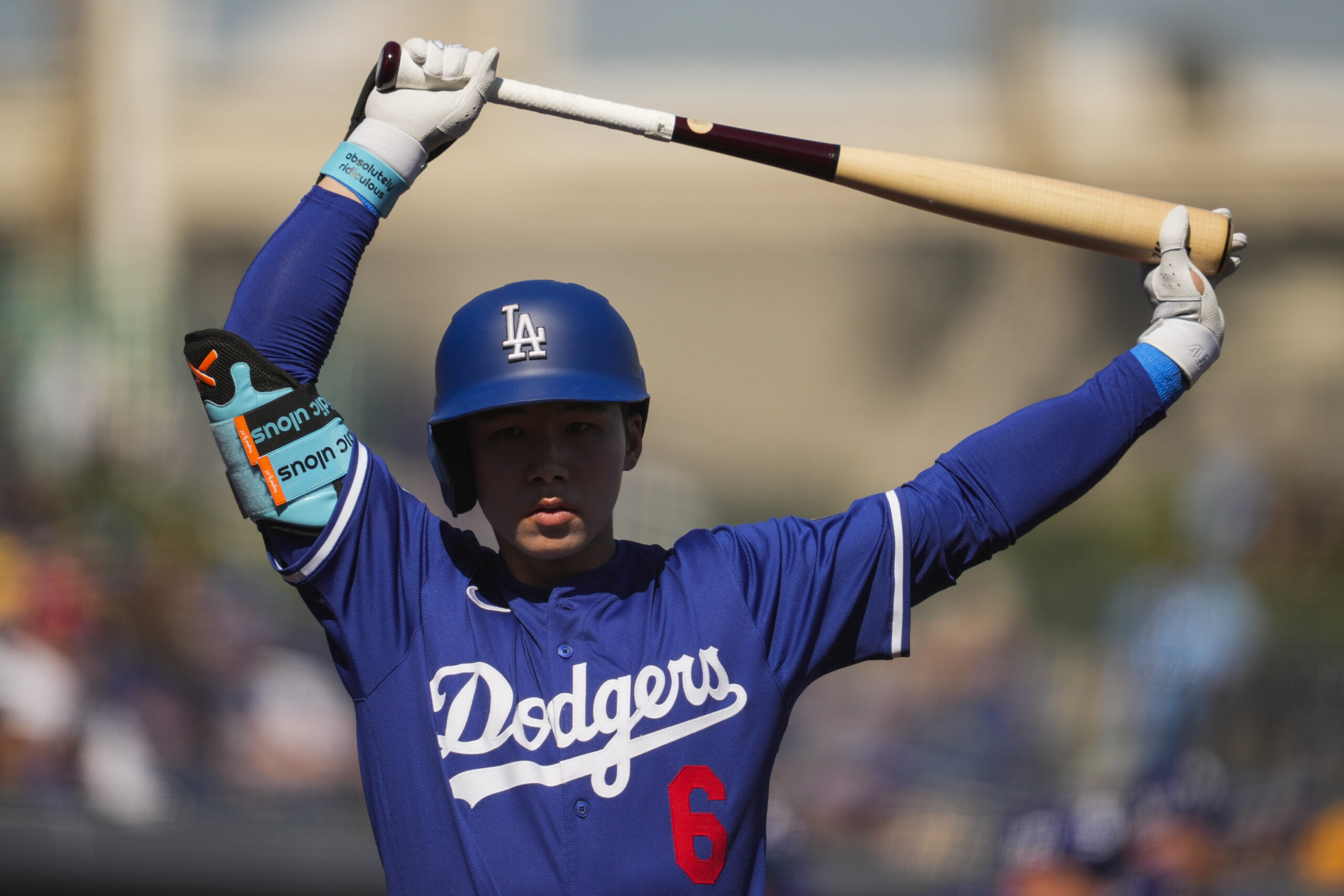 The Dodgers’ Hyeseong Kim prepares to bat during the second...