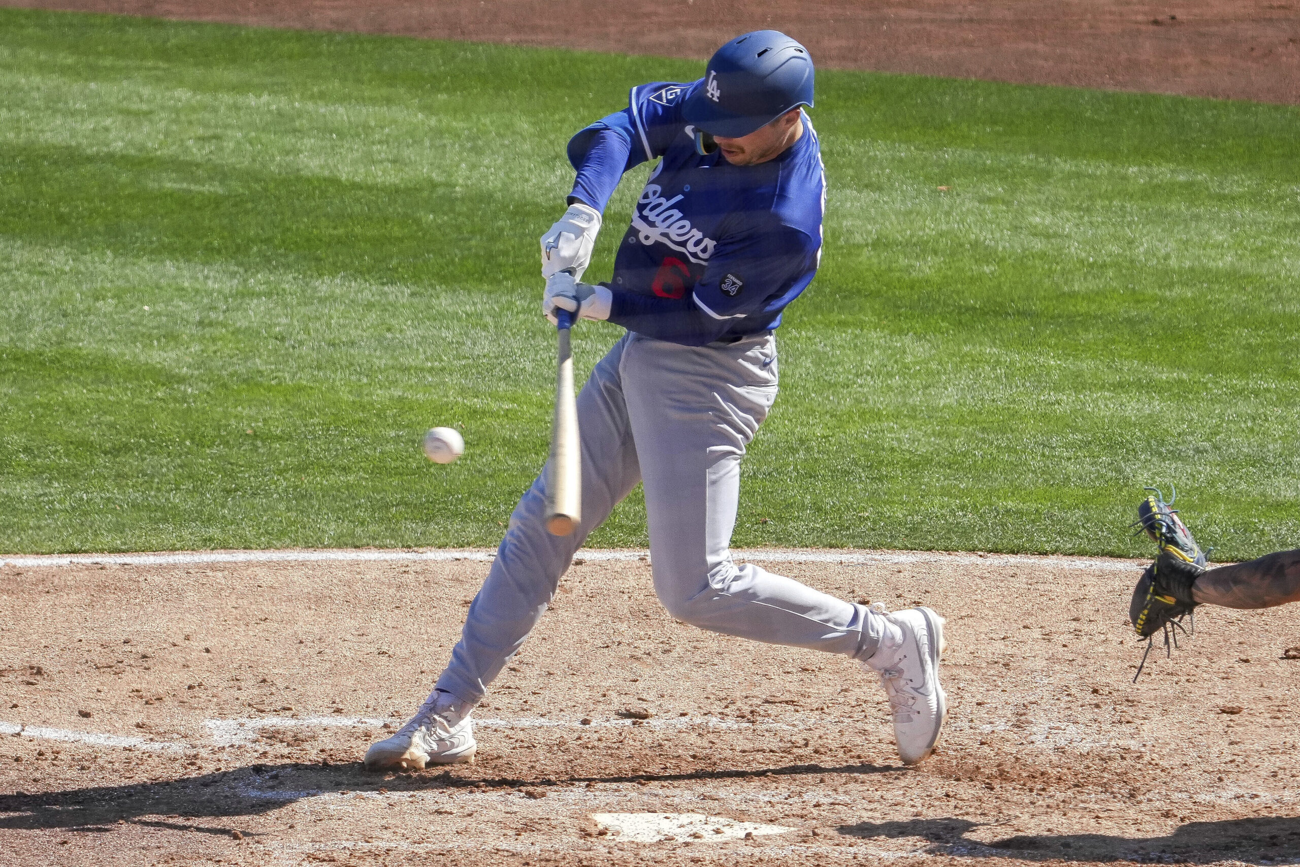 The Dodgers’ Hunter Feduccia hits a double in the fourth...