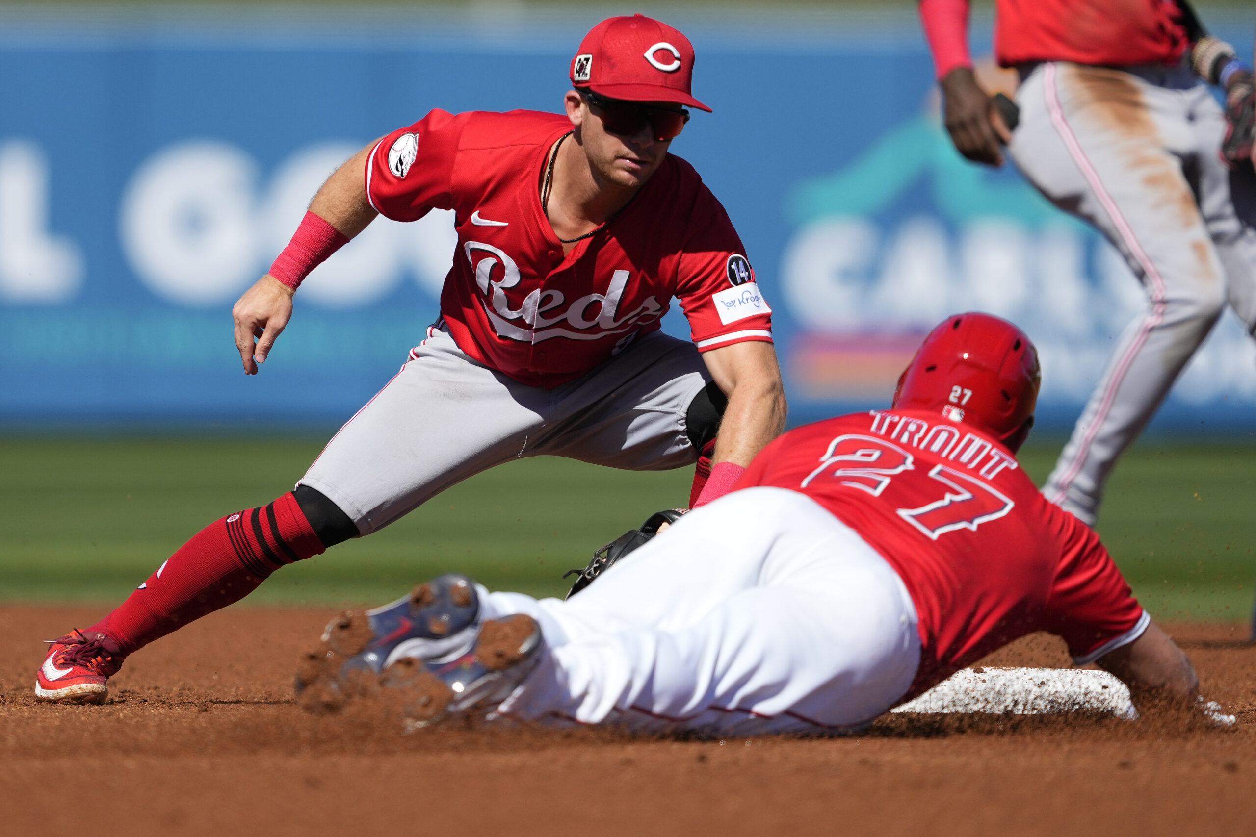 Angels star Mike Trout is caught stealing second base by...