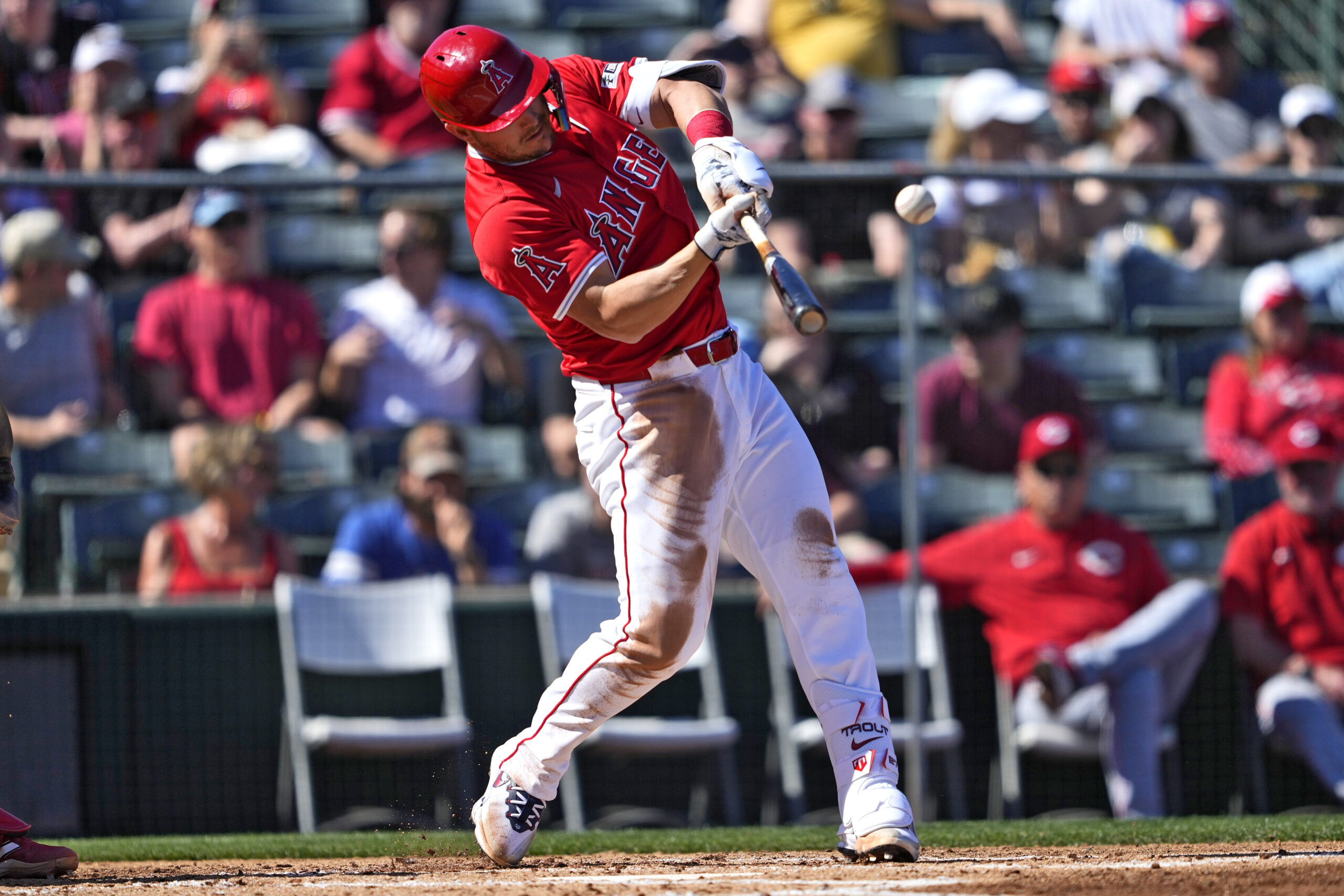 Angels star Mike Trout connects for a solo home run...