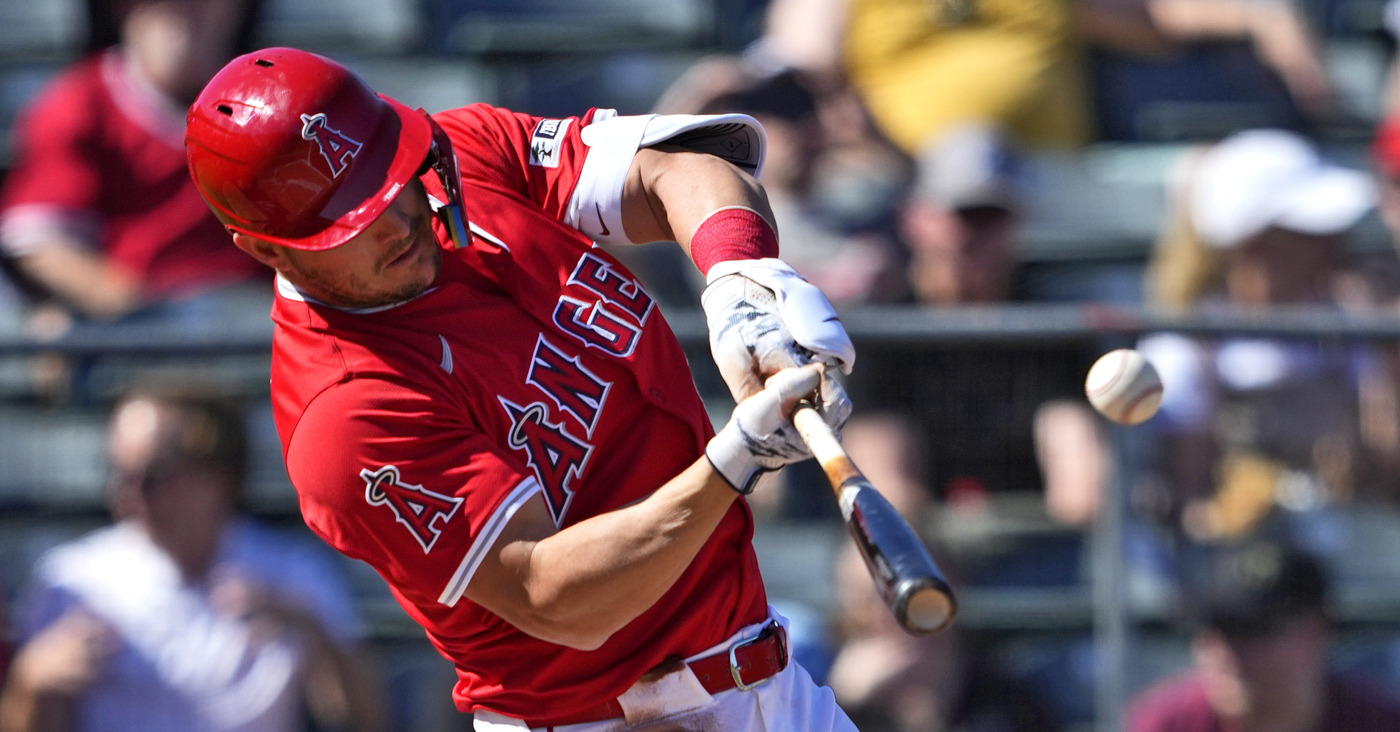 Angels star Mike Trout connects for a solo home run...